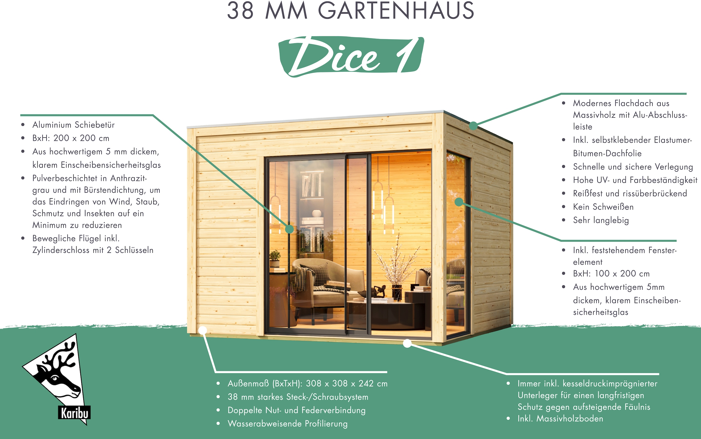 Karibu Gartenhaus »"Ditsche 1", mit Boden und Dachfolie im Paket«, naturbelassen oder anthrazit
