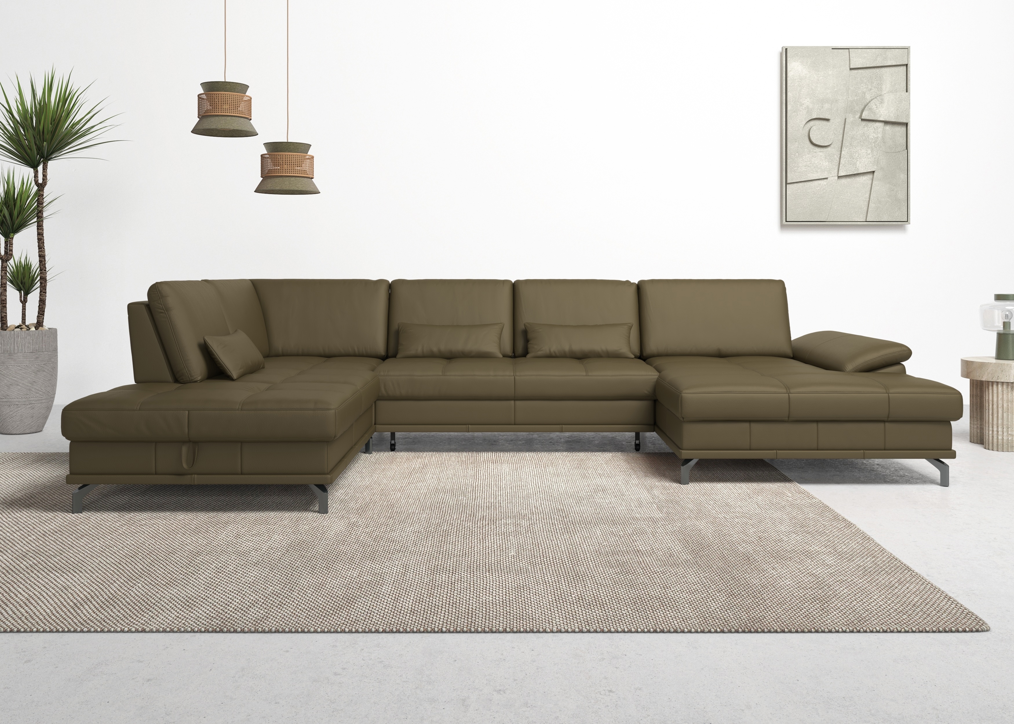 OTTO home Wohnlandschaft "Costello U-Form, B: 363 cm mit Sitztiefen-, Armteilverstellung &" 3 Nierenkissen, optional Schlaffunktion & Bettkasten