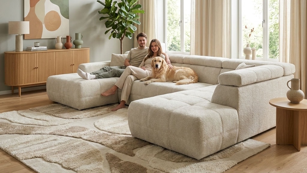 OTTO home Wohnlandschaft "Ballerup 359 x 228 cm, auch mit verstellbarer Sitztiefe" Kopfteile verstellbar, Pet Friendly Bezug, U-Form