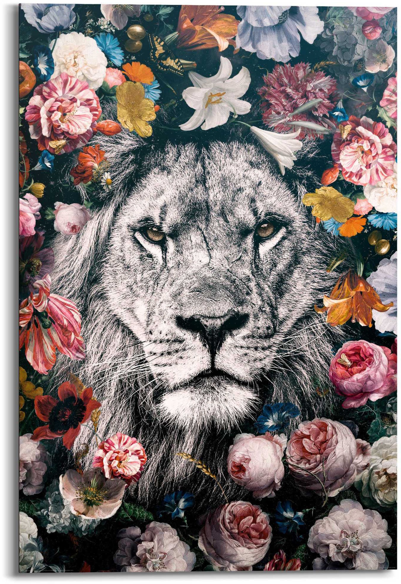 Reinders Wandbild "Wandbild Löwe Blumenkranz - Pflanzen - Farbenfroh" Löwen 1 Stk. tlg.
