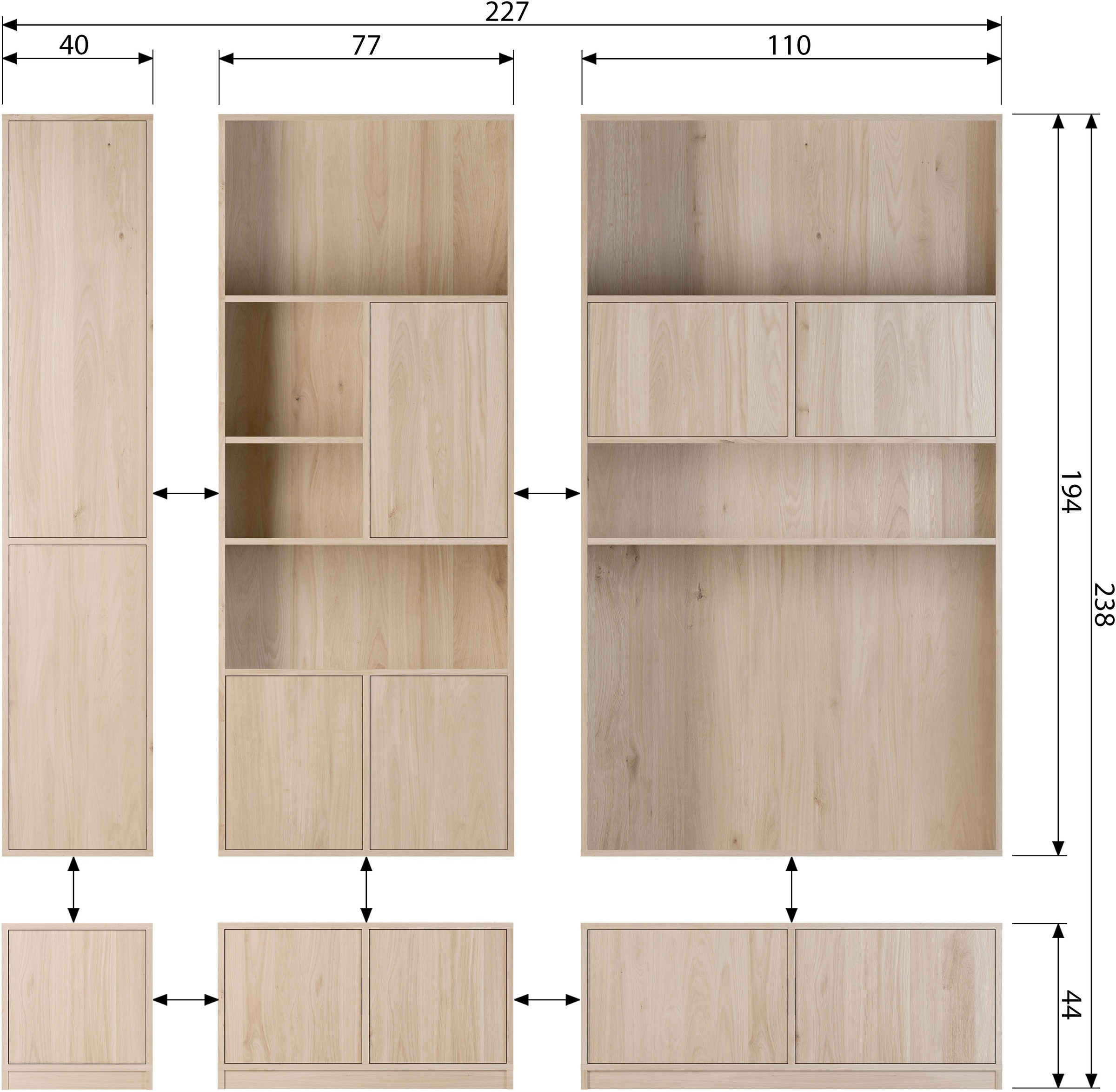 WOOOD Stauraumregal »Modulair mit FSC® Eichenfurnier und Push-to-open B110 x T40 x H199 cm« Tragkraft 15 kg pro Einlegeboden, einfach zu montieren