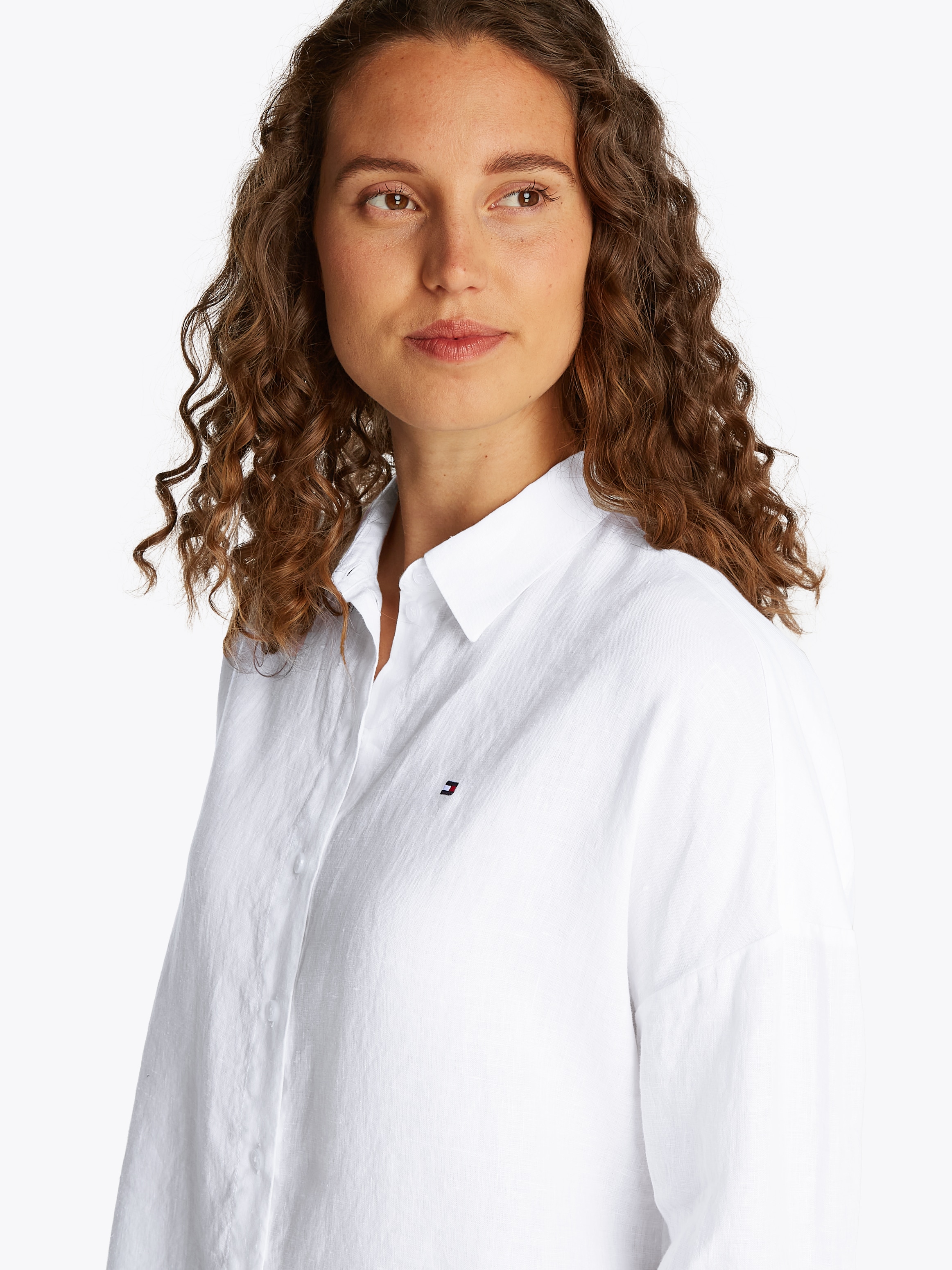 Tommy Hilfiger 3/4-Arm-Shirt »ESS LINEN LOOSE 3-4 SLEEVE SHIRT«, mit 3/4-Ärmel, Logostickerei,kühlendes Premium Leinen
