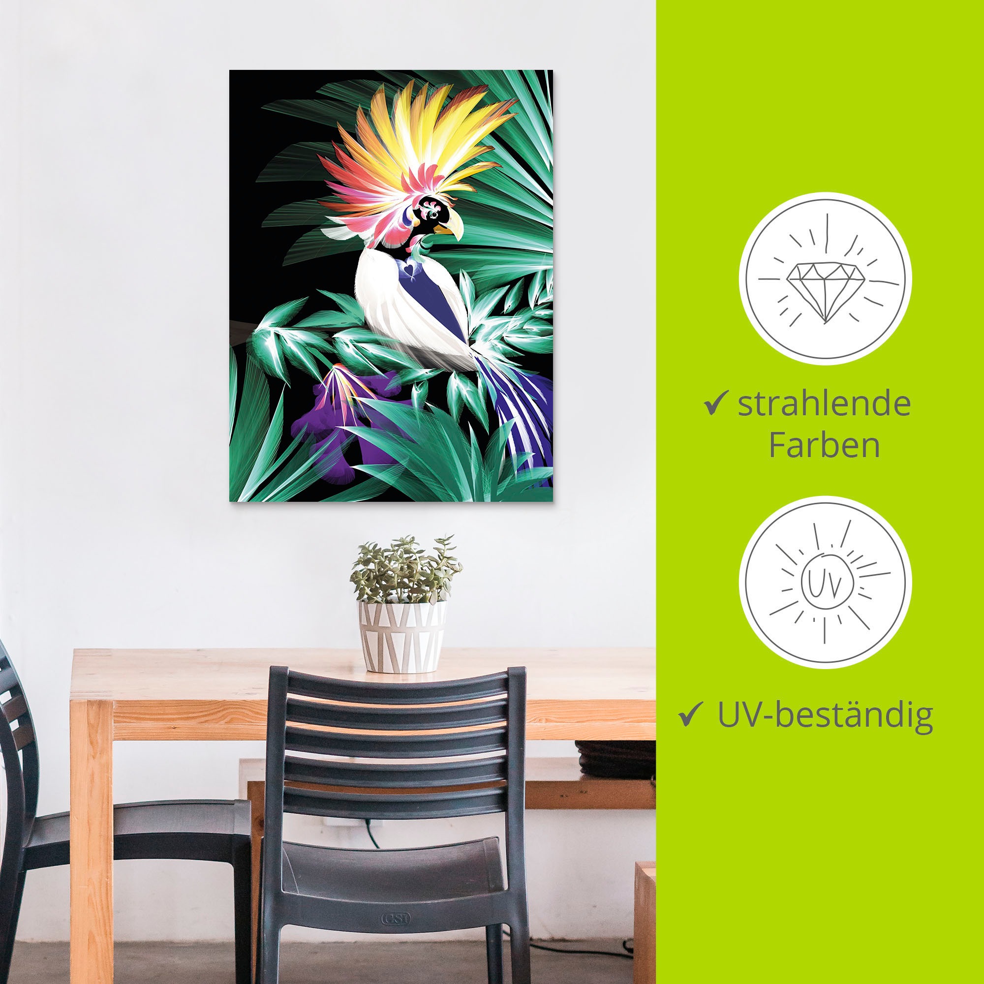 Artland Wandbild »Papageienvogel im Urwald«, Animal Fantasy, (1 St.), als Alubild, Leinwandbild, Wandaufkleber oder Poster in versch. Größen