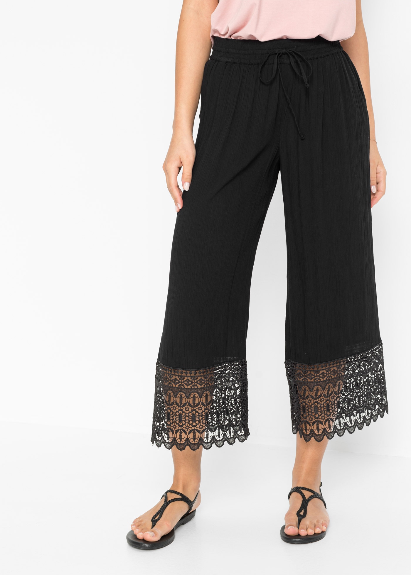 bonprix Culotte aus Viskose, mit Spitze, loose fit, feminin
