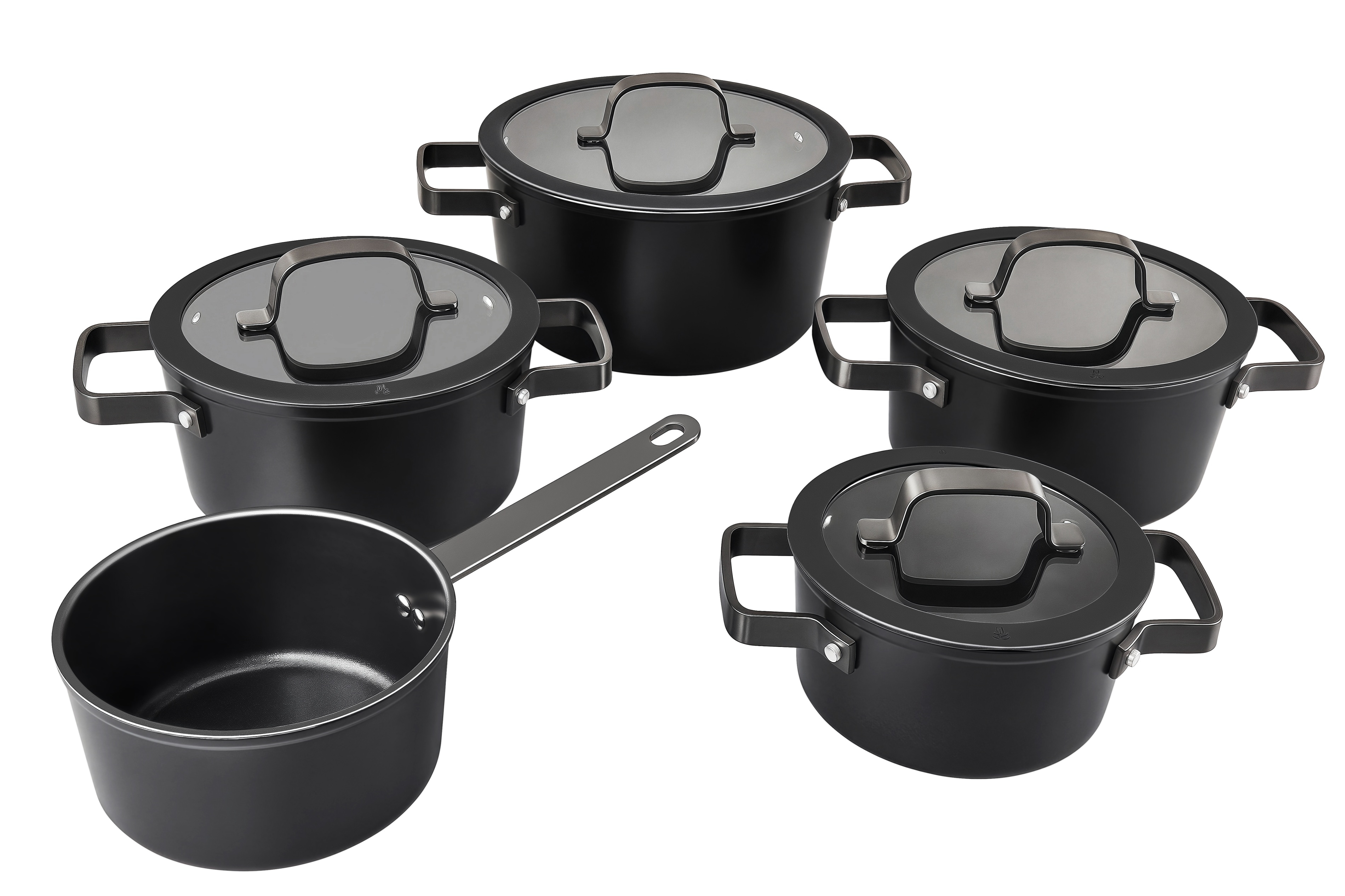 Hanseatic "ALU PRO" Set, Fleischtopf 1x 16 cm / 2x 20 cm / 1x 24 cm, Stielkasserolle 16 cm, 9 Stk. tlg. Aluminium