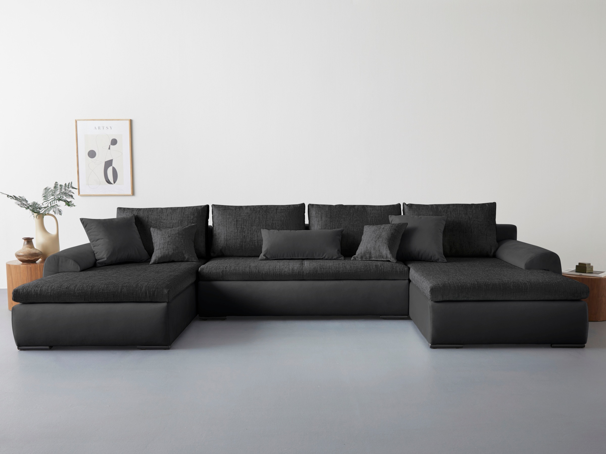 Home affaire Wohnlandschaft "Win U-Form, B: 366 cm - OTTO. Verlässliche Qualität." Schlaffunktion, Bettkasten & 5 Zierkissen