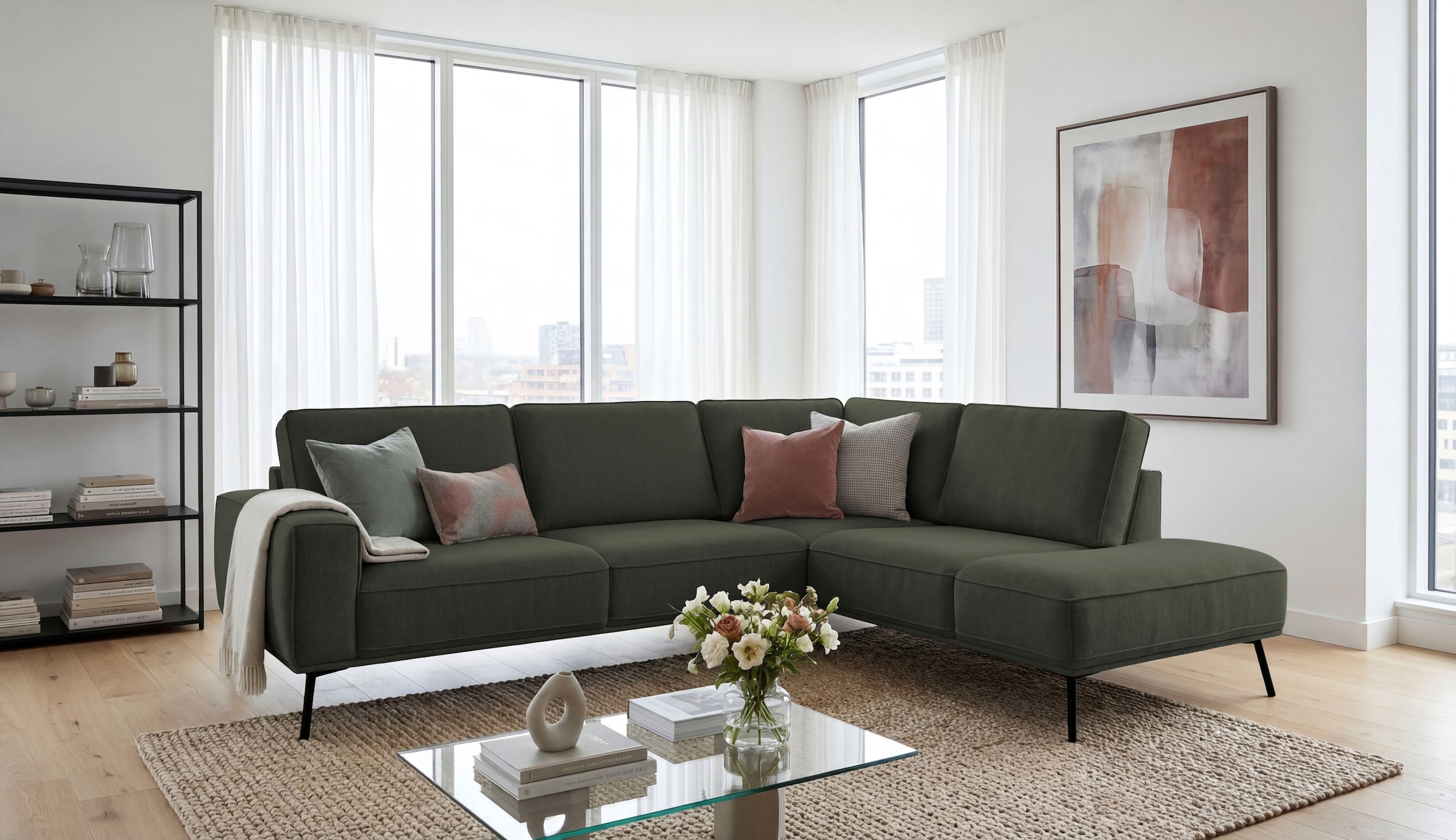OTTO home Ecksofa "Vosby" 260 cm, Chenille, mit dekorativer Kedernaht, Wellenunterfederung