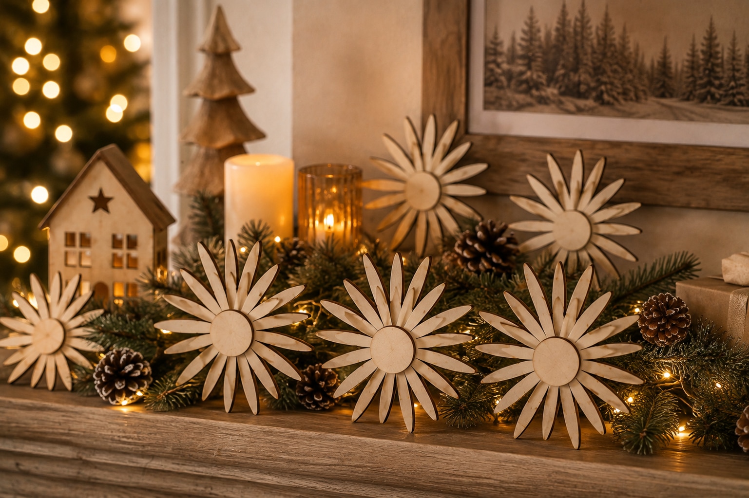 OTTO home Dekoobjekt »Holzdekoration, 3-teiliges Set-Farbe Natur« Gratis-Hänger, Baumschmuck und dekoratives Highlight