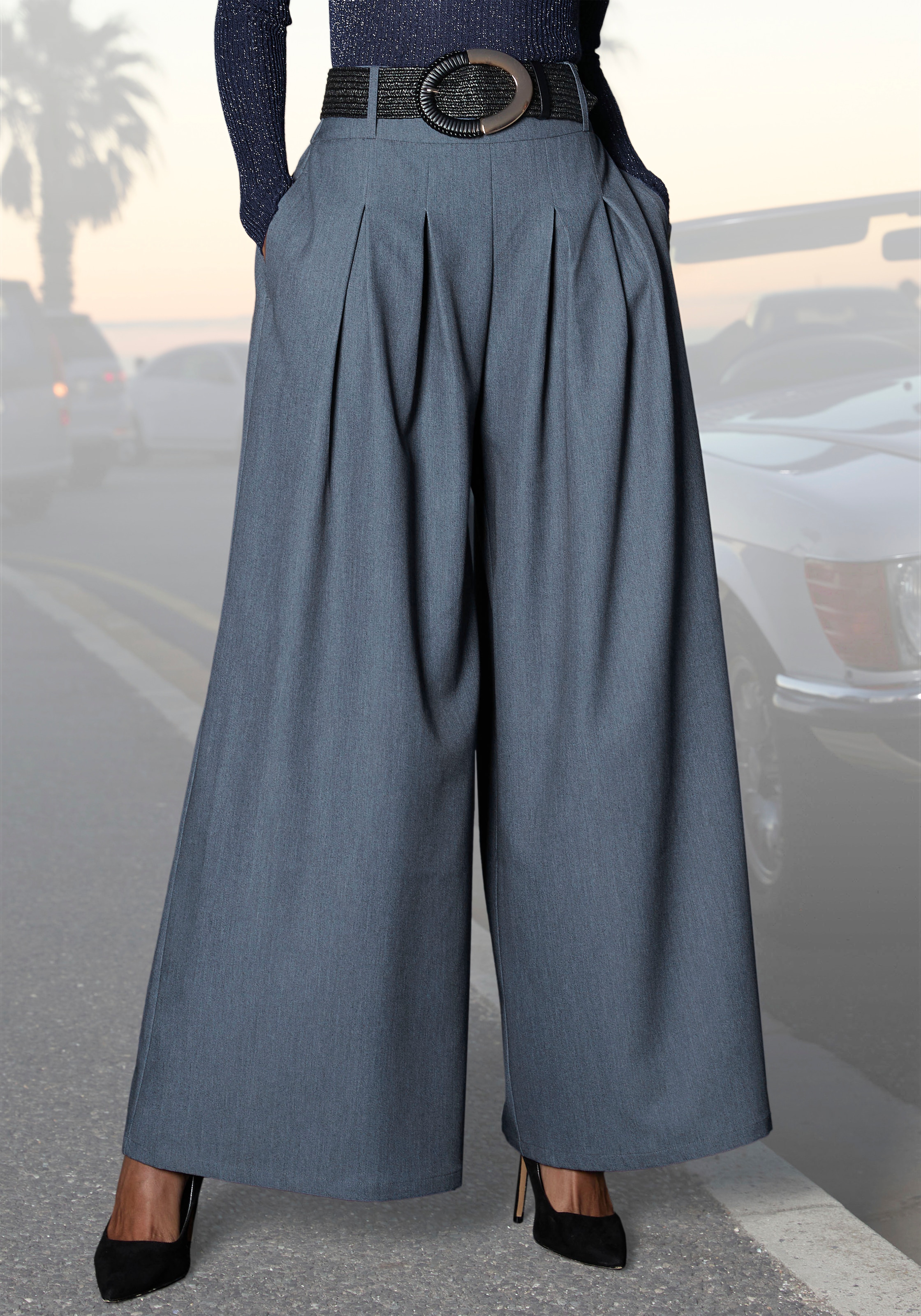LASCANA Hosenrock "mit weitem Bein und Bundfalten, elastischer Bund" mit Gürtelschlaufen, weite Anzughose, Stoffhose, Business chic