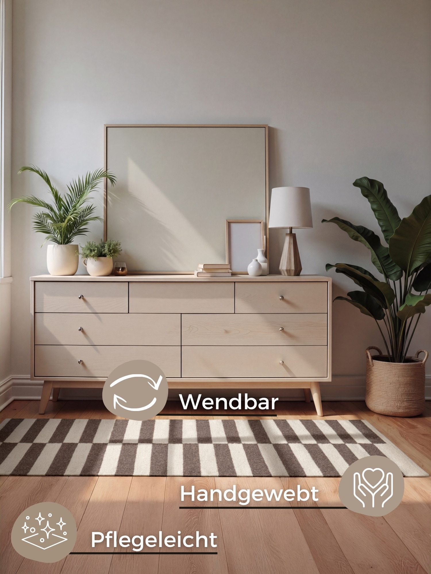 HANSE Home Wollteppich »Vika , schwarz-weiss« rechteckig 5 mm Höhe Handgewebt, Wolle, Natur, Läufer, Wohnzimmer, Schlafzimmer, Streifen
