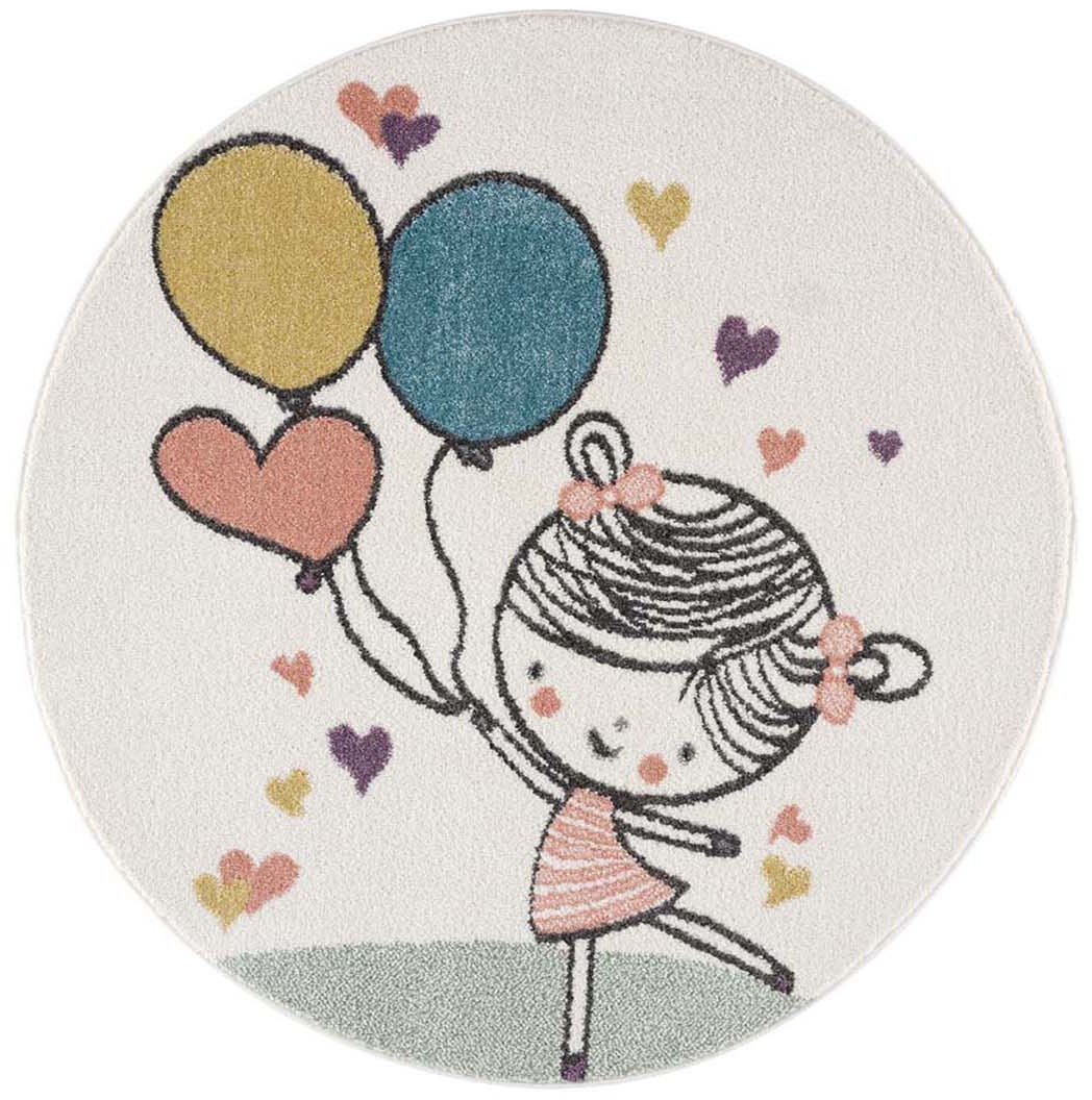 Thumbnail - Carpet City Kinderteppich "Anime9393" rund 11 mm Höhe Spielteppich, Mädchen, Herzen, Ballon, Weicher Flor, Pflegeleicht