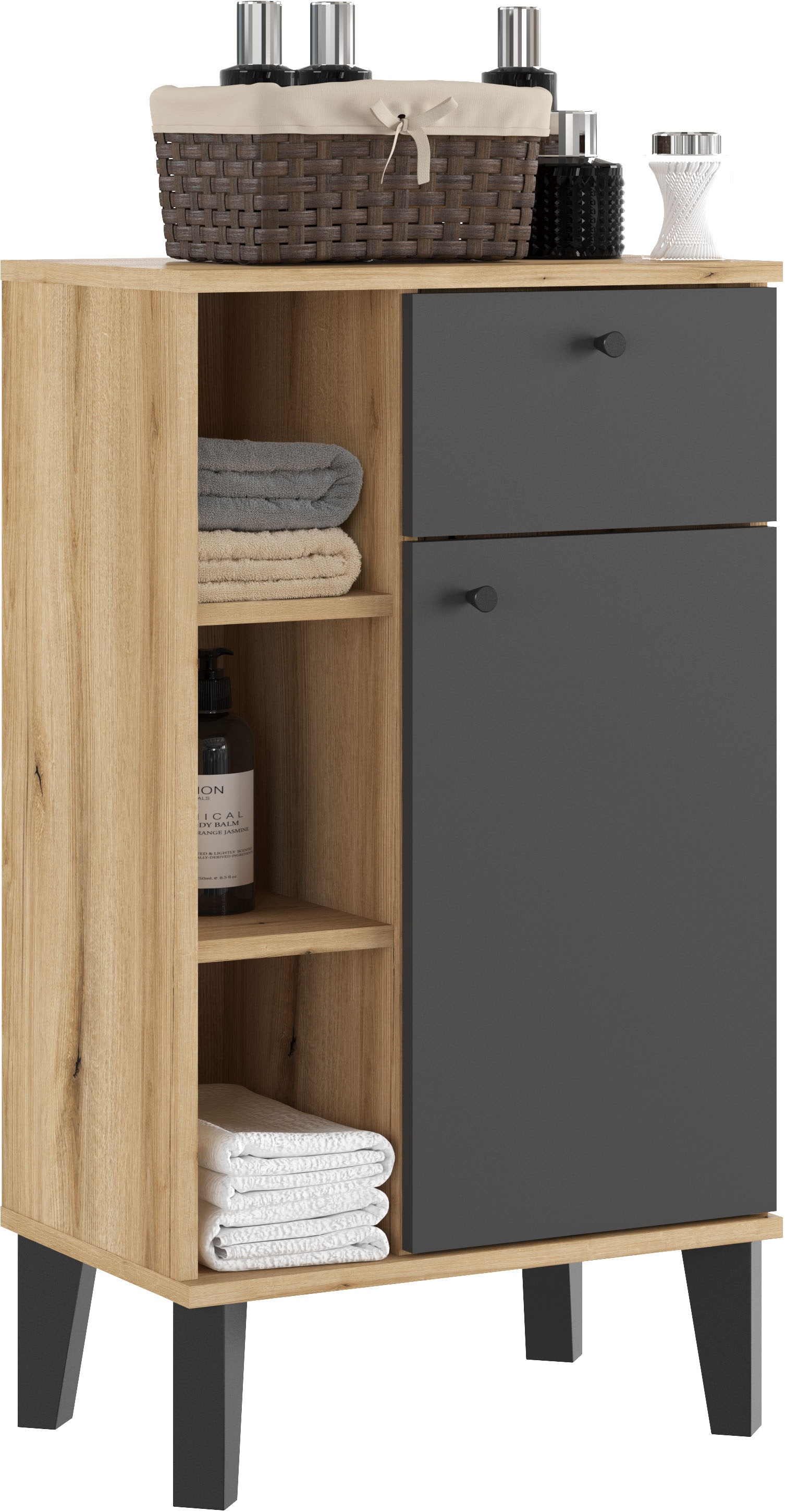 INOSIGN Midischrank »Oslo, Badschrank mit Knopfgriff, Schrank im skandinavischen Design«, in der Türfarbe Weiß oder Grau verfügbar, ausreichend Stauraum