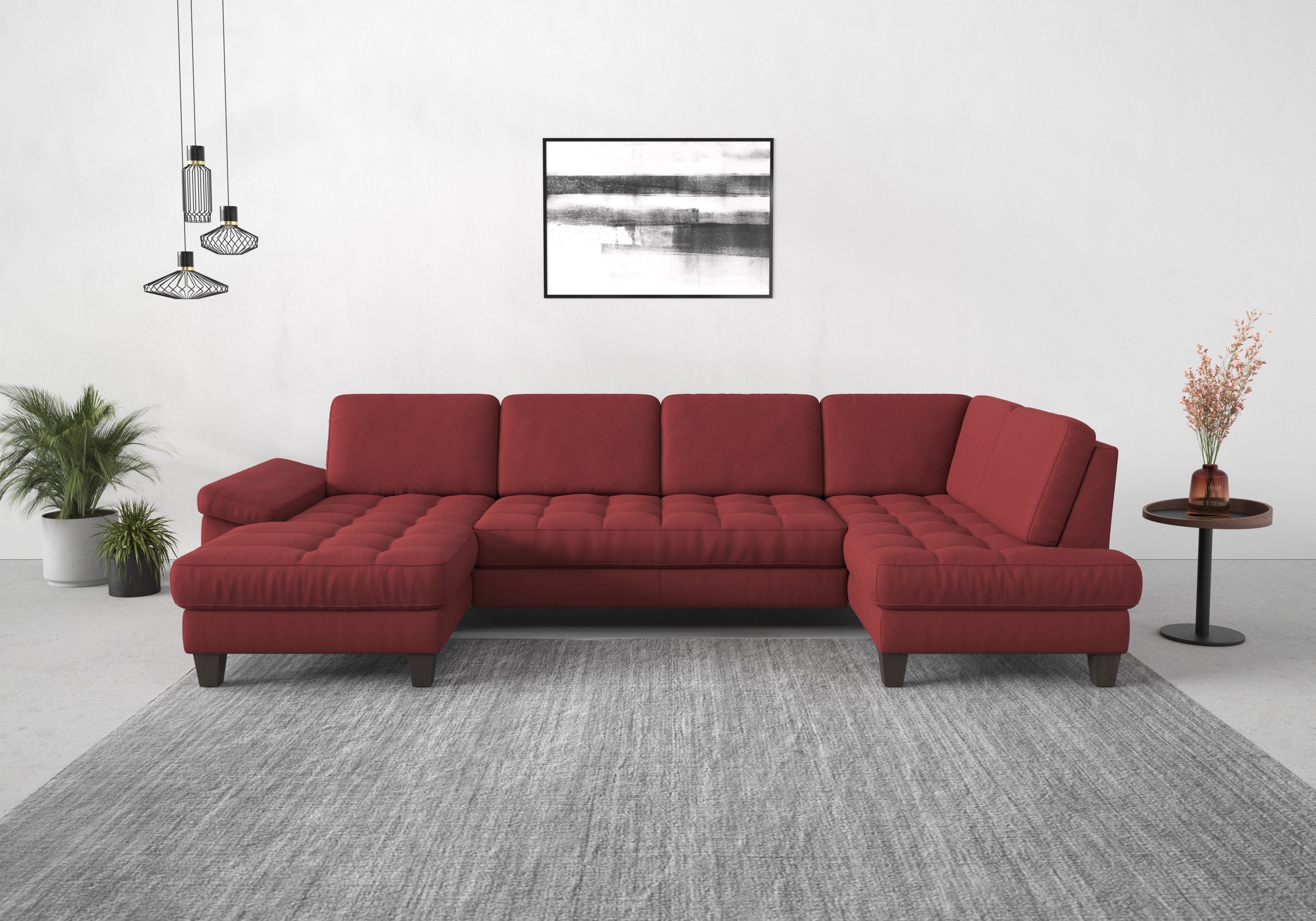 Wohnlandschaft SIT & MORE "Westham U-Form", rot (bordeaux), B:338cm H:88cm T:172cm, 100% Polyester, Sofas, Wohnlandschaft, wahlweise mit Bettfunktion, Bettkasten, Sitztiefenverstellung