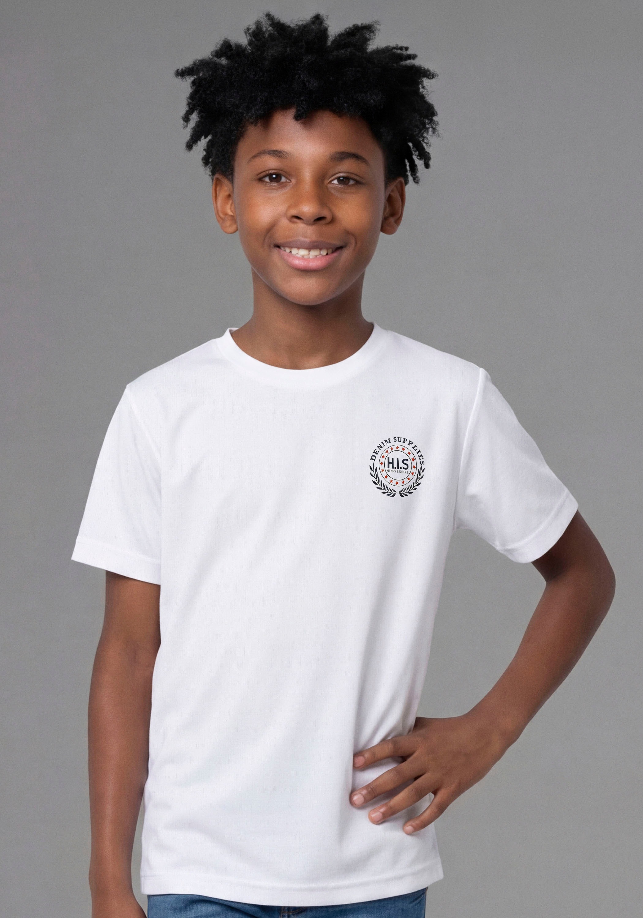 Thumbnail - H.I.S T-Shirt "2er Pack T-Shirts mit Logodrucken für Jungen" Packung, 2, 2 tlg. Basic Schnitt, kurze Ärmel, bedruckte Op...