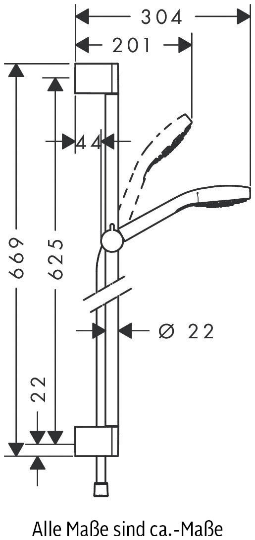 hansgrohe Brausegarnitur »Croma Select S«, (Komplett-Set), 11cm, mit Duschstange 65cm, Weiß/chrom