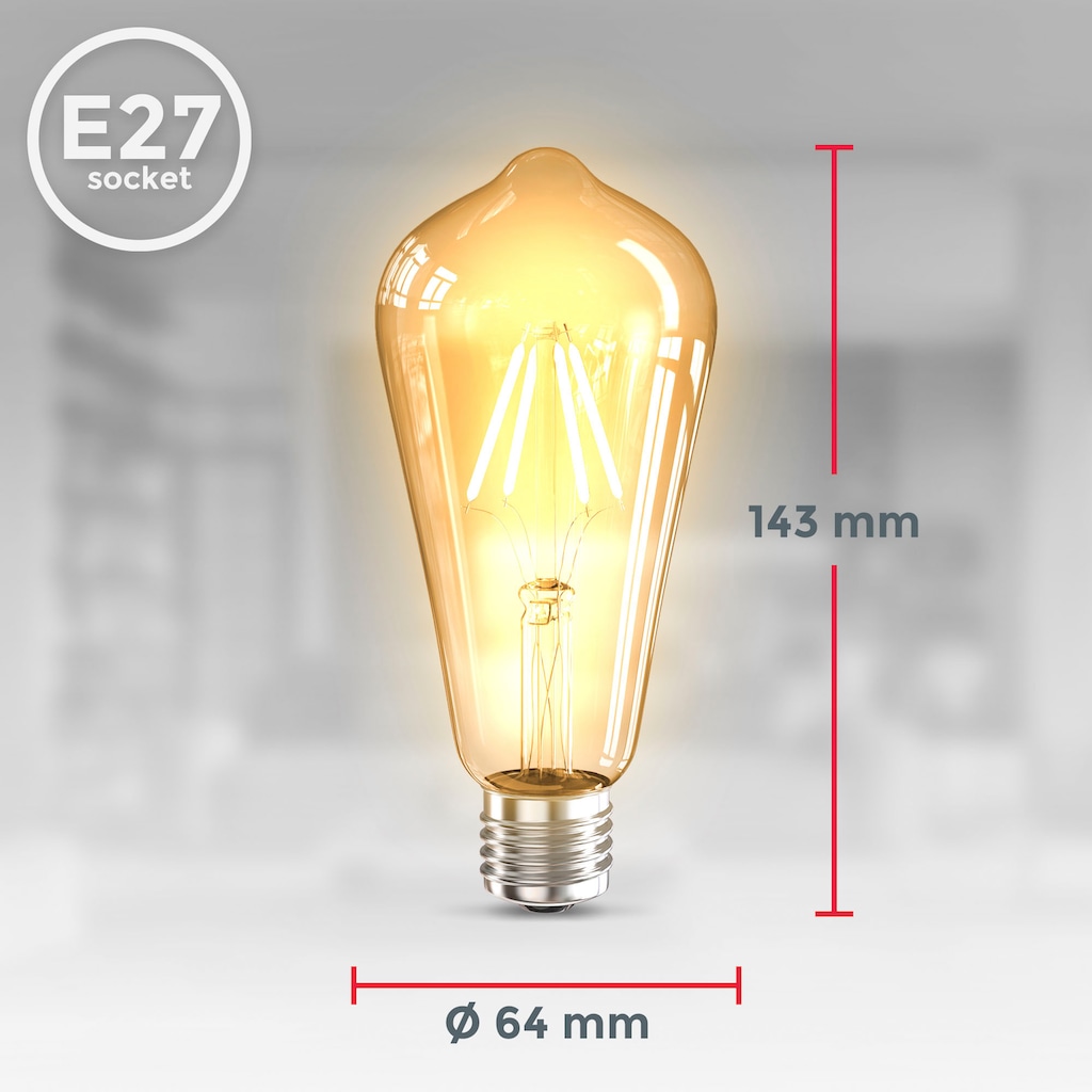 B.K.Licht LED-Leuchtmittel »BK_LM1403 LED Leuchtmittel 3er Set E27 ST64«, E27, 3 St., Warmweiß