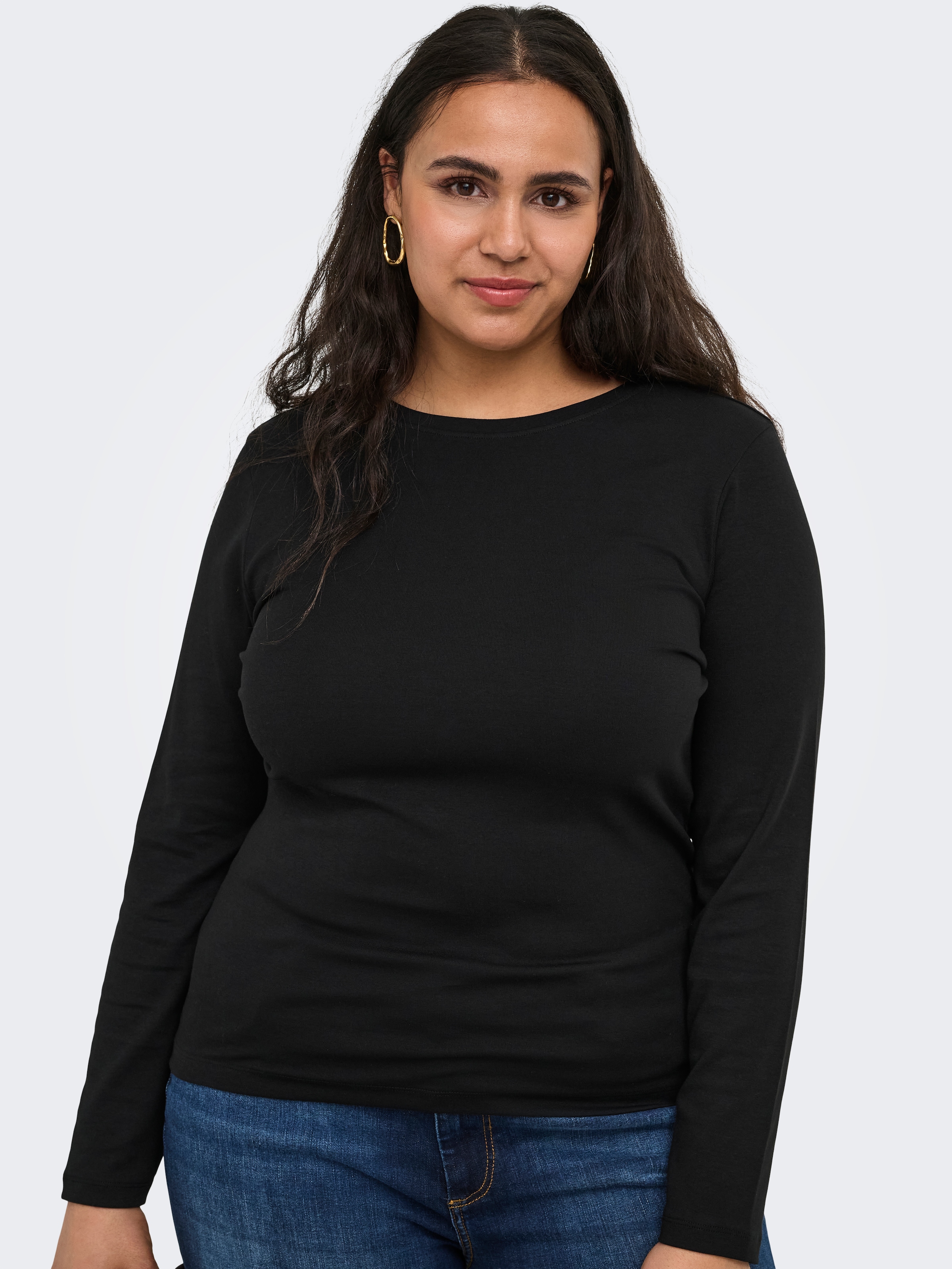 Only Carmakoma Langarmshirt "Carriley O-Neck L/S Top Jrs Noos" Baumwollmischung