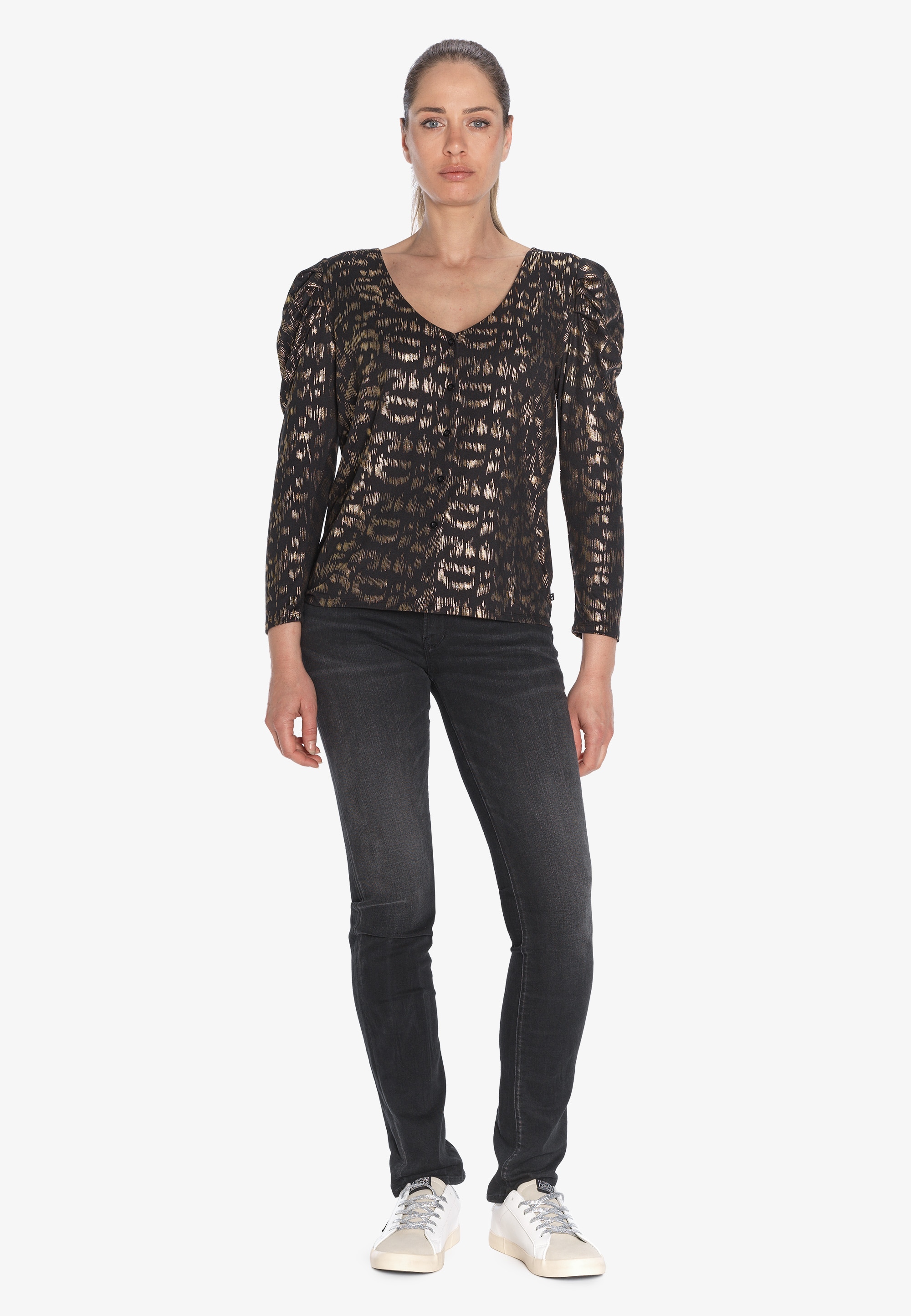 Le Temps Des Cerises Klassische Bluse »PRESTON«, mit Metallic-Print