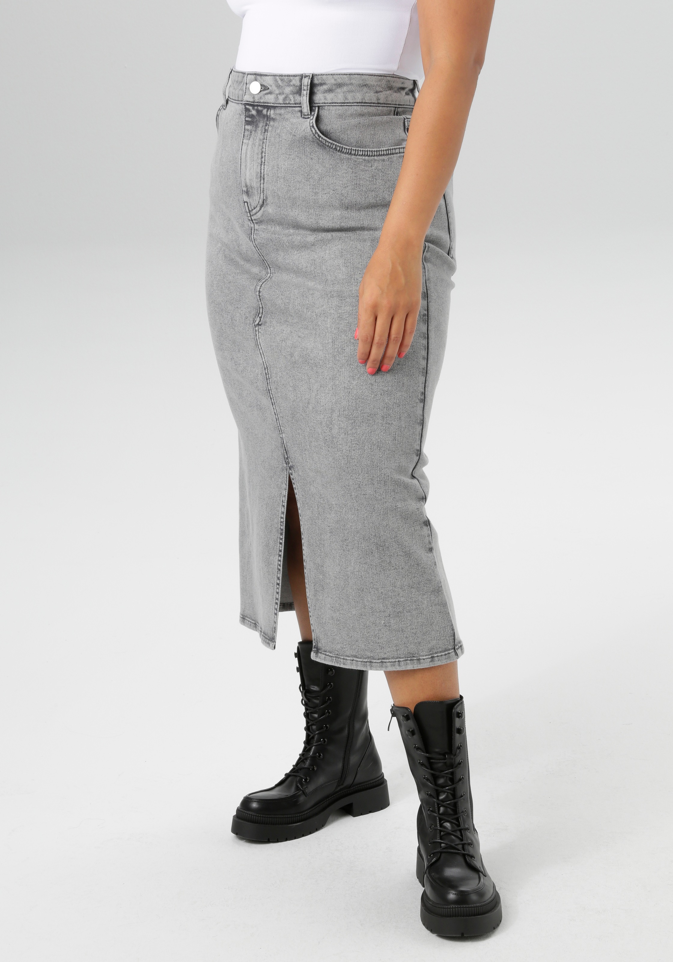 Aniston PLUS Jeansrock, mit Schlitz vorne - NEUE KOLLEKTION günstig online kaufen