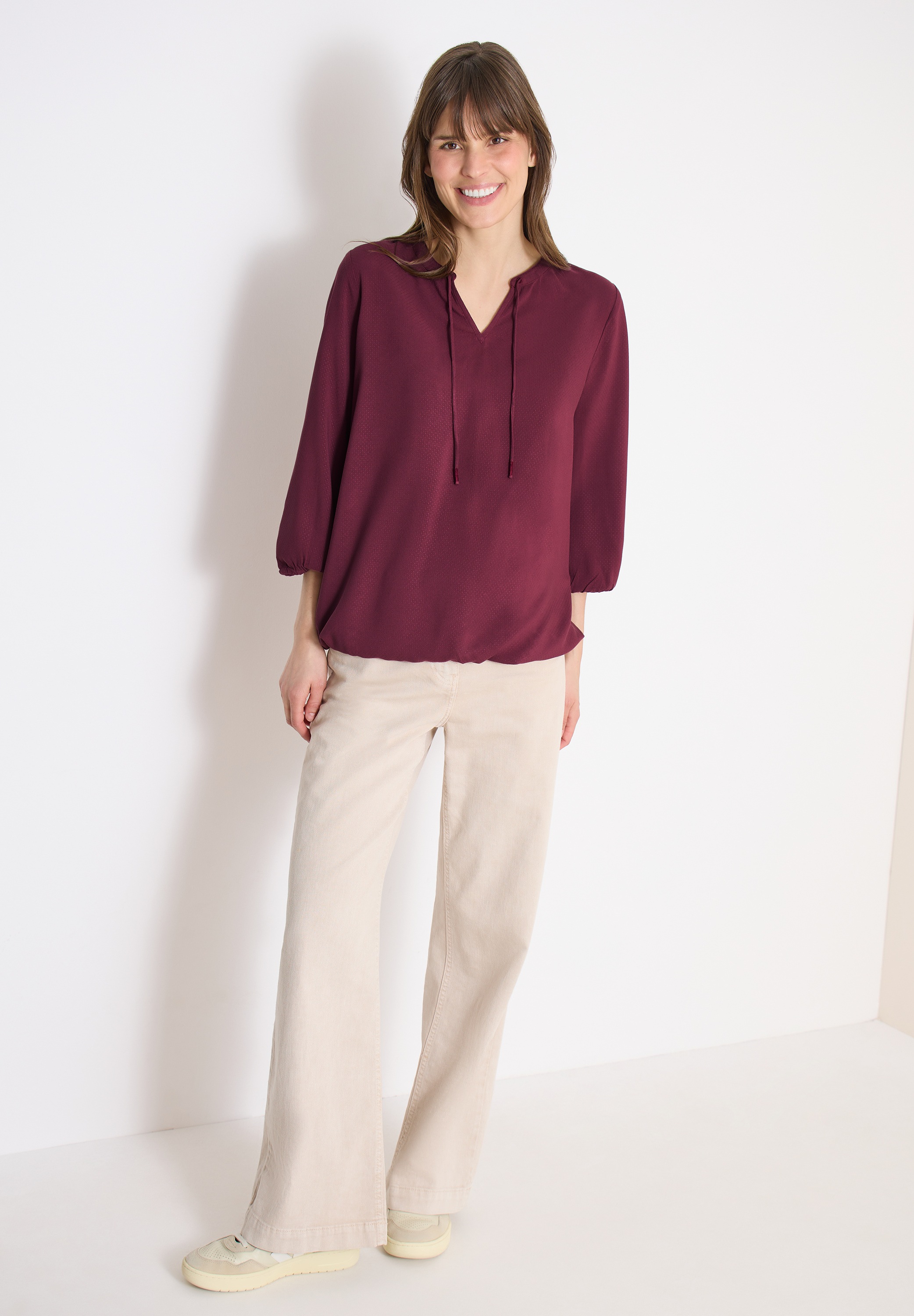 Langarmbluse CECIL, Damen, Gr. XL (44), sweet grape rot, Stoff, 100% Viskose, unifarben, klassisch normal, Rundhals, elastischer Bund, Blusen, aus softer Viskose 2