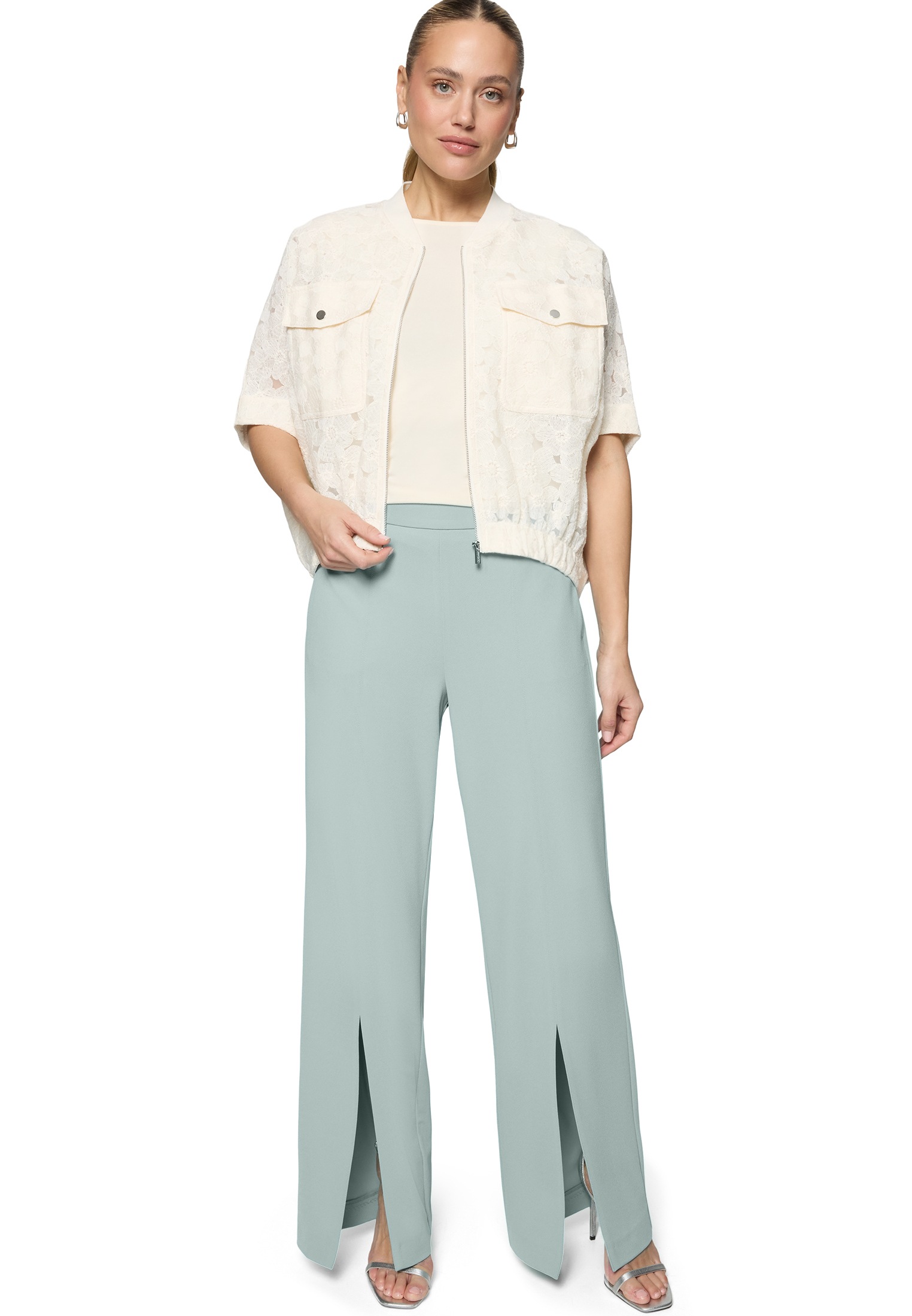 Jackenblazer ZERO "Damen kurzarm mit Taschen", Damen, Gr. 36, eggnog, Spitze, Obermaterial: 5% Elasthan, 95% Polyamid, transparent, figurumspielend normal, weit, Blazer, Spitze 3