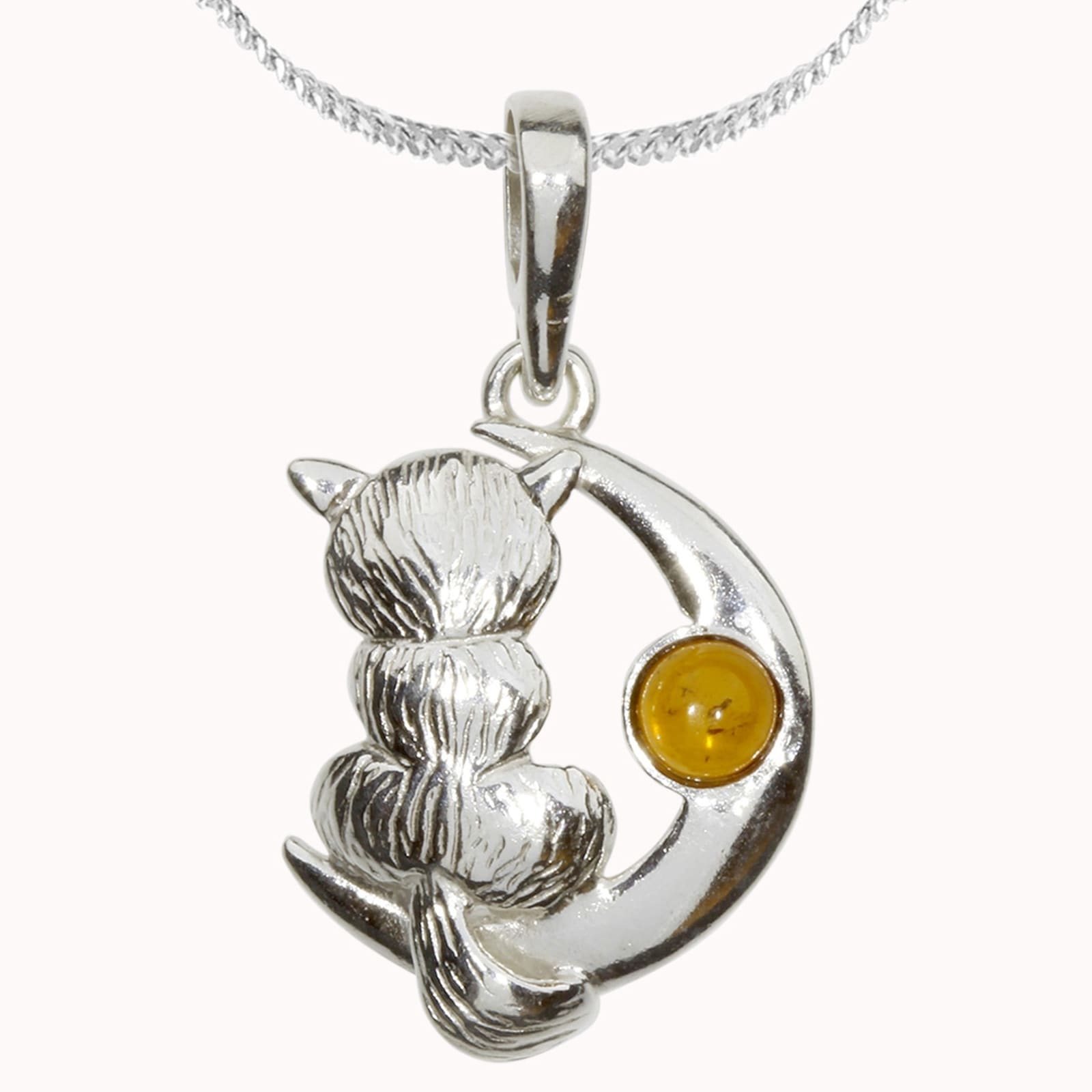 Kette mit Anhänger OSTSEE-SCHMUCK "Ostsee-Schmuck Kette mit Anhänger Katze und Mond" Gr. 60, silber, Halsketten, Damen, 60cm, Silber 925 (Sterlingsilber), L: 42 4