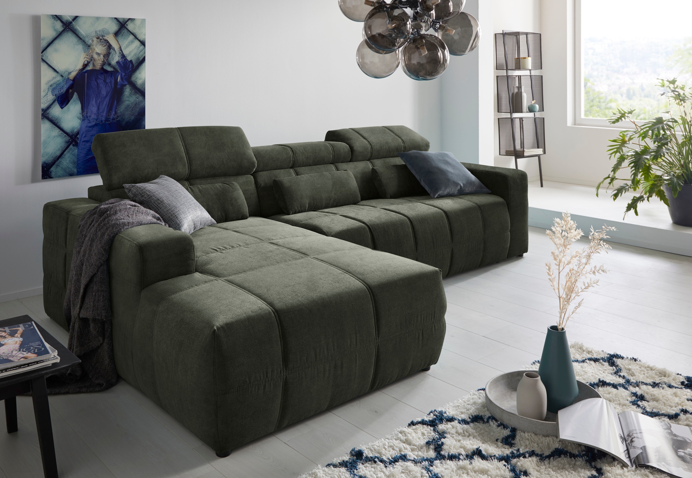 DOMO collection Ecksofa »Brandon Sitzbelastung 140 kg, große Ausführung, B/T/H: 289/177/80 cm«, mit Kopfteilverstellung, wahlweise Sitztiefenverstellung, L-Form