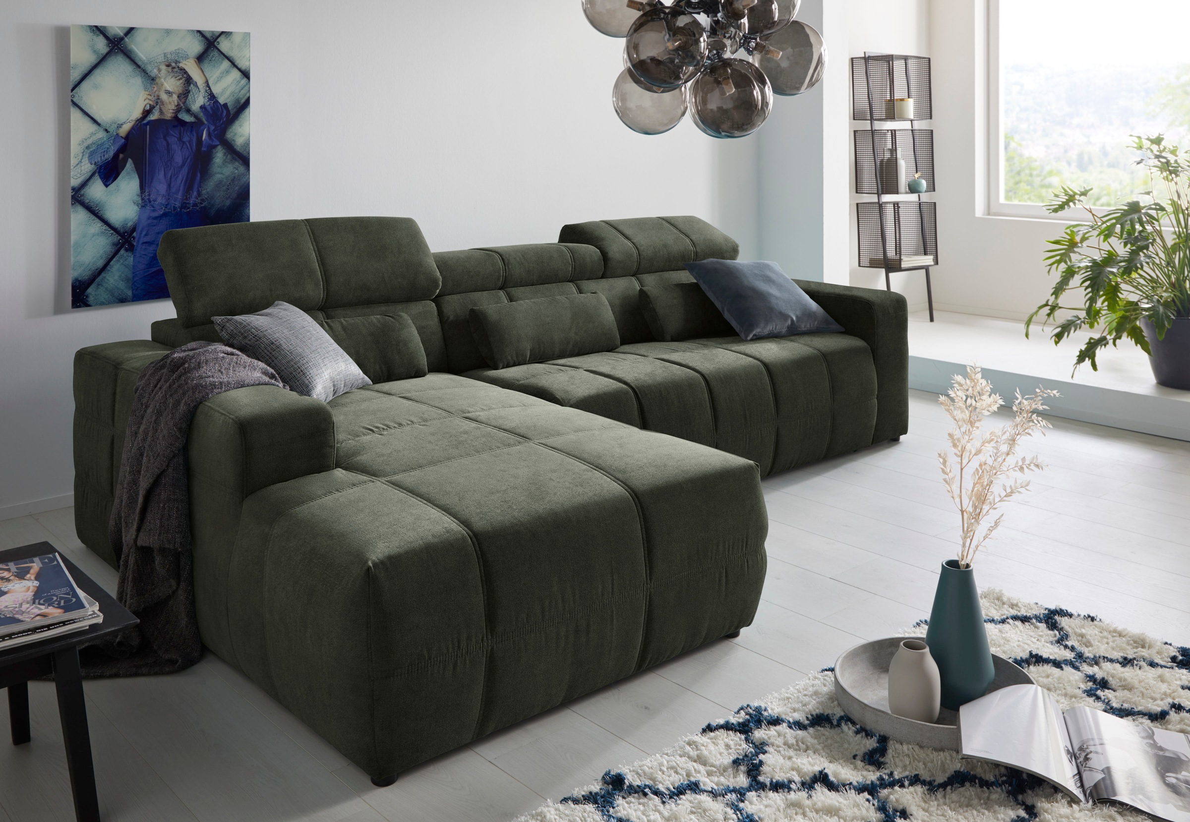 DOMO collection Ecksofa "BRANDON 289x177x80 cm, whlw. mit Sitztiefenverstellung, L-Form" mit Kopfteilverstellung, wahlweise Sitztiefenverstellung, L-Form