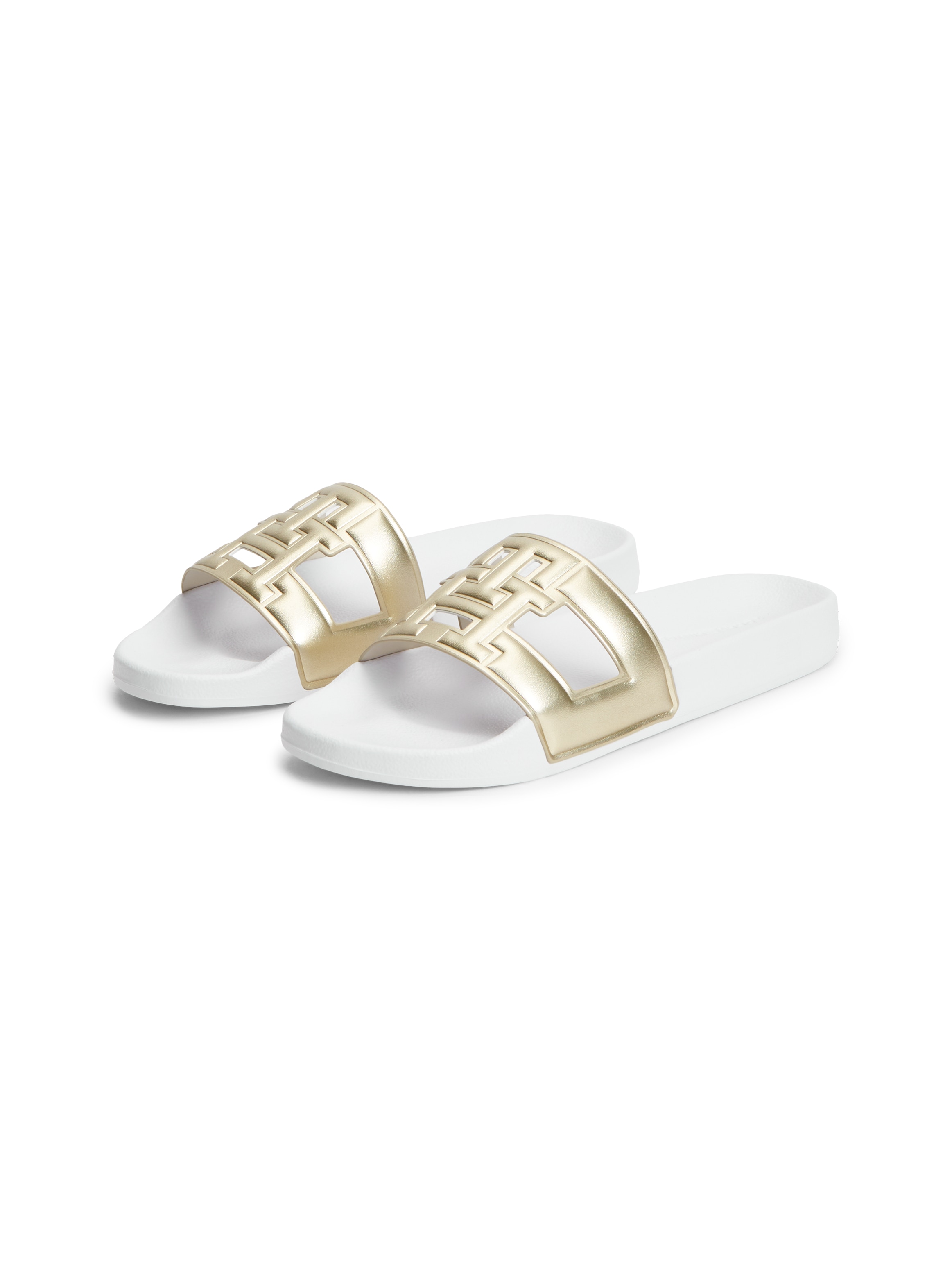 Tommy Hilfiger Pantolette "TH MONOGRAM POOL SLIDE" Sommerschuh, Strandschuh mit großem TH-Bandagenlogo