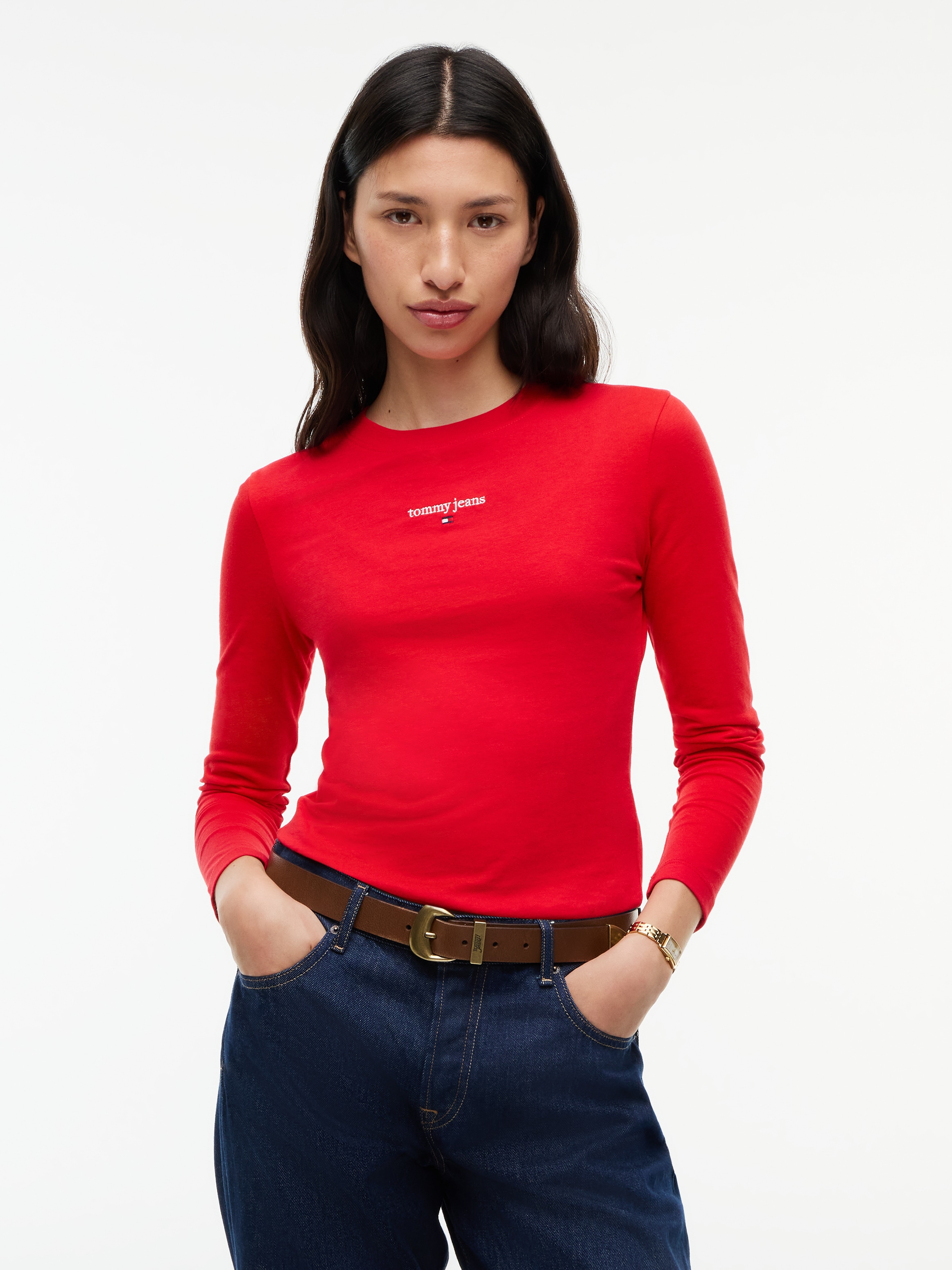 Tommy Jeans "TJW SLIM CLASSIC LOGO LS TEE" Baumwollmischung, slim fit