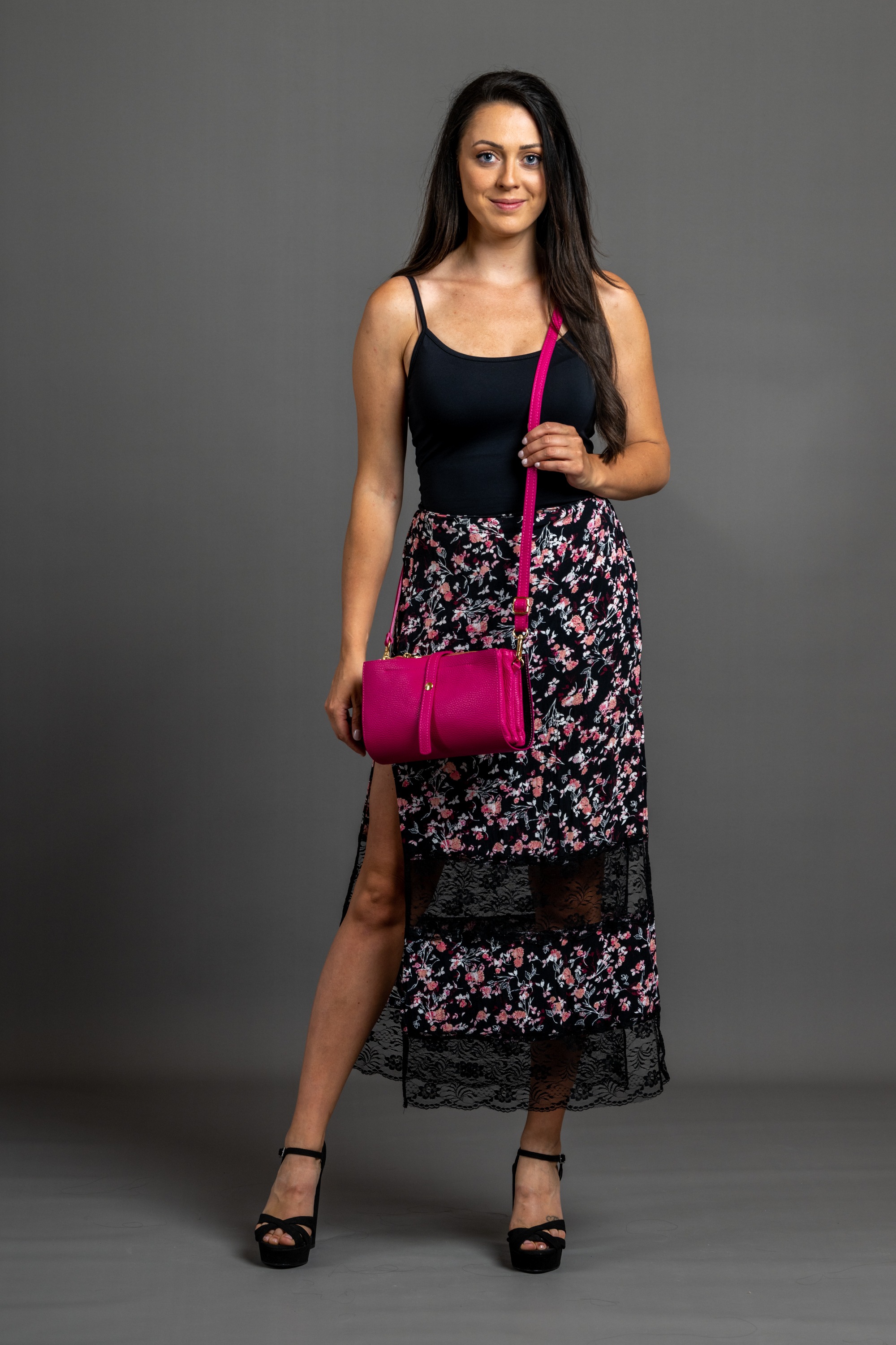 Umhängetasche "Amber", Damen, Gr. B/H/T: 23cm x 13cm x 9cm onesize, pink (fuchsia), Leder, COLLEZIONE ALESSANDRO, Taschen Umhängetasche, Made in Italy 3
