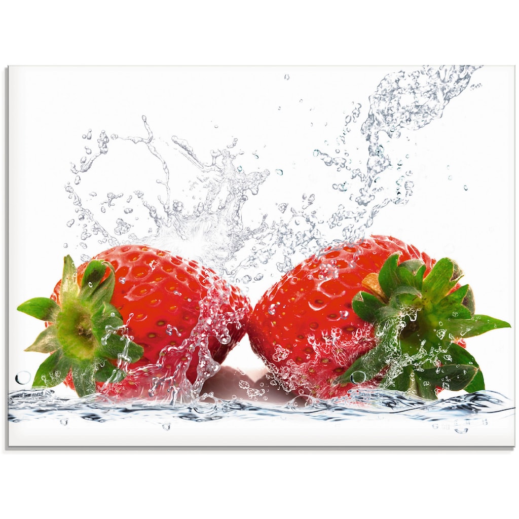 Artland Glasbild »Erdbeeren mit Spritzwasser«, Lebensmittel, (1 St.)