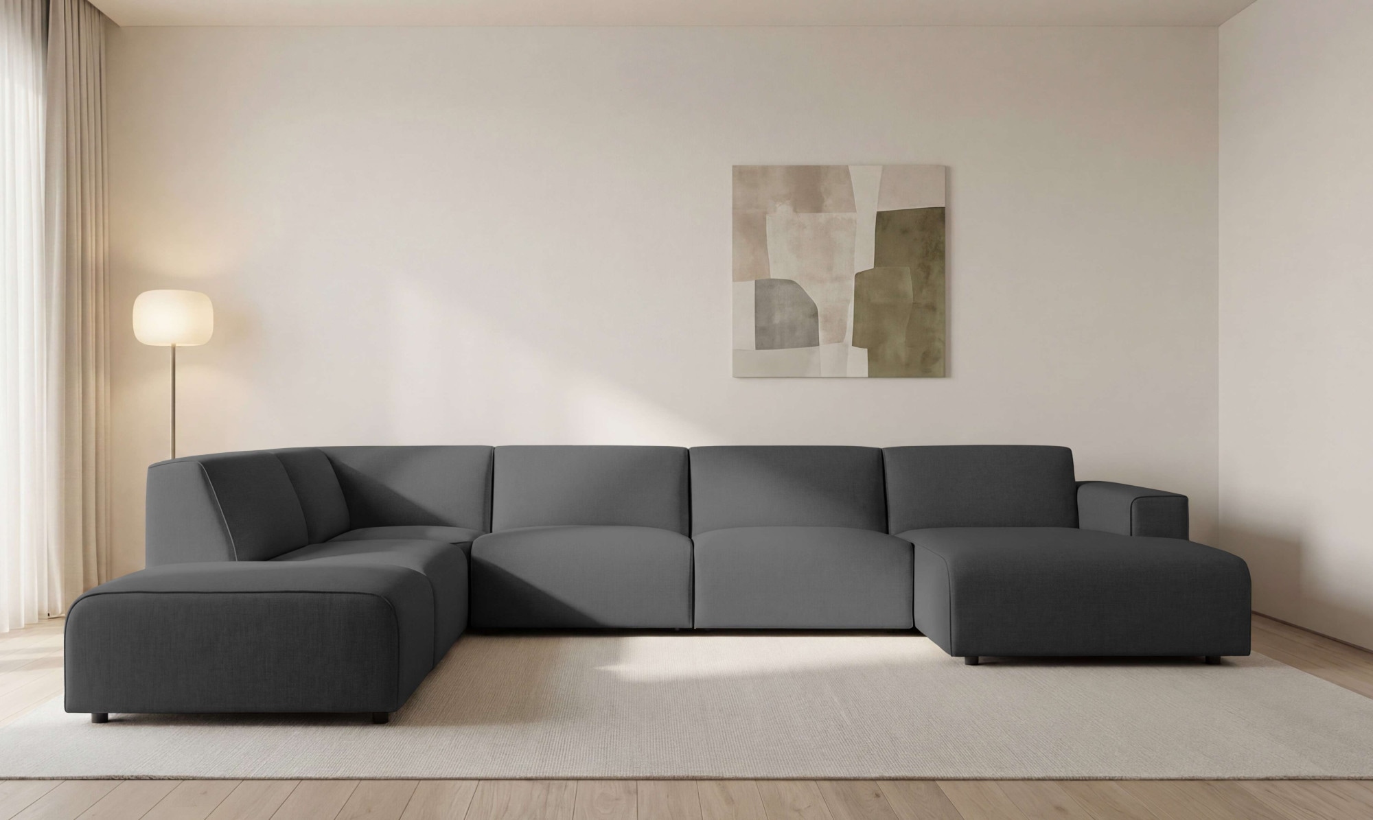 OTTO home Wohnlandschaft "Naddine" B. 389 cm, U-Form, Strukturstoff Mélange-Effekt, Wellenunterfederung