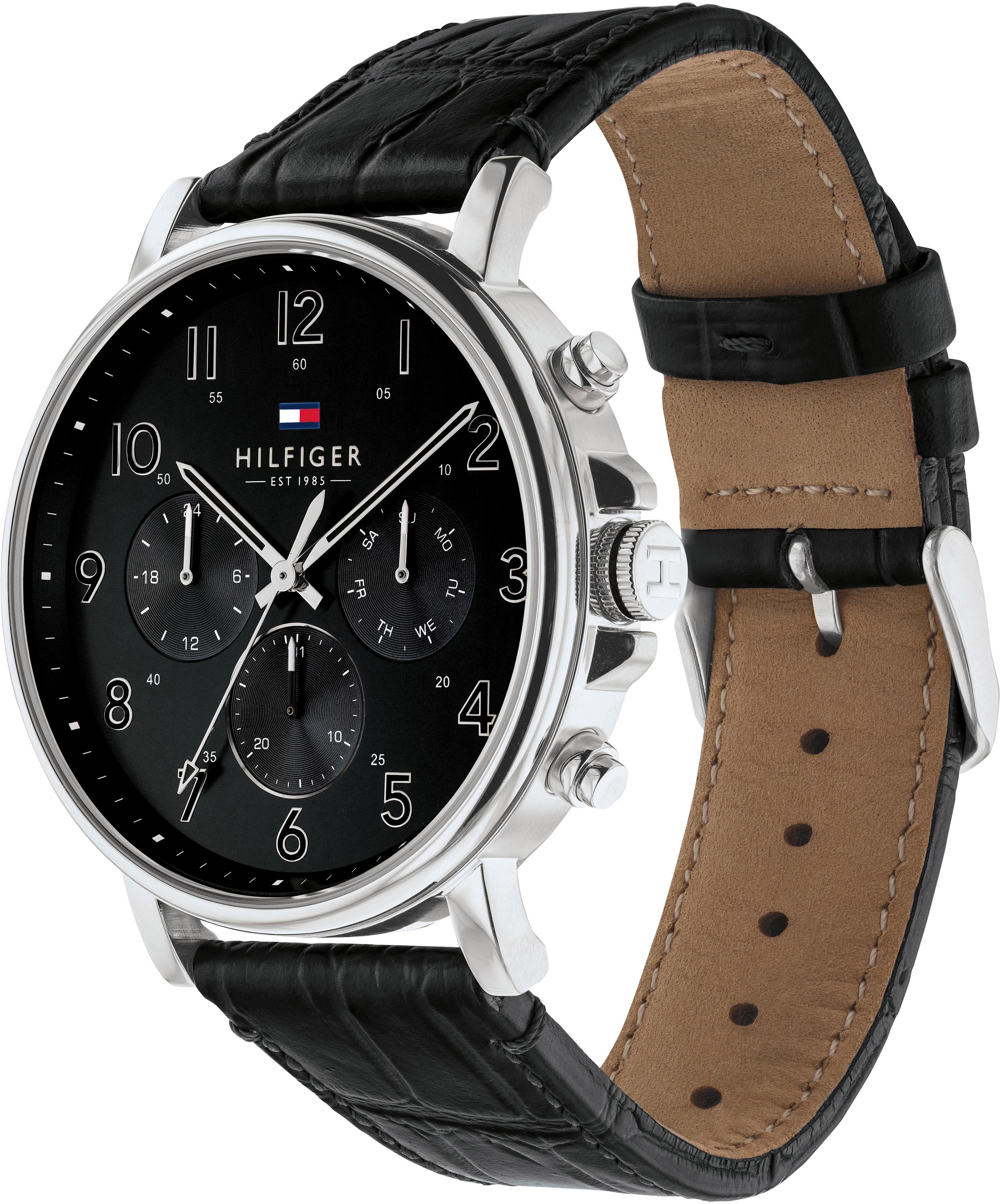 Tommy Hilfiger Multifunktionsuhr »DANIEL«, Quarzuhr, Armbanduhr, Herrenuhr, Datum, Lederarmband