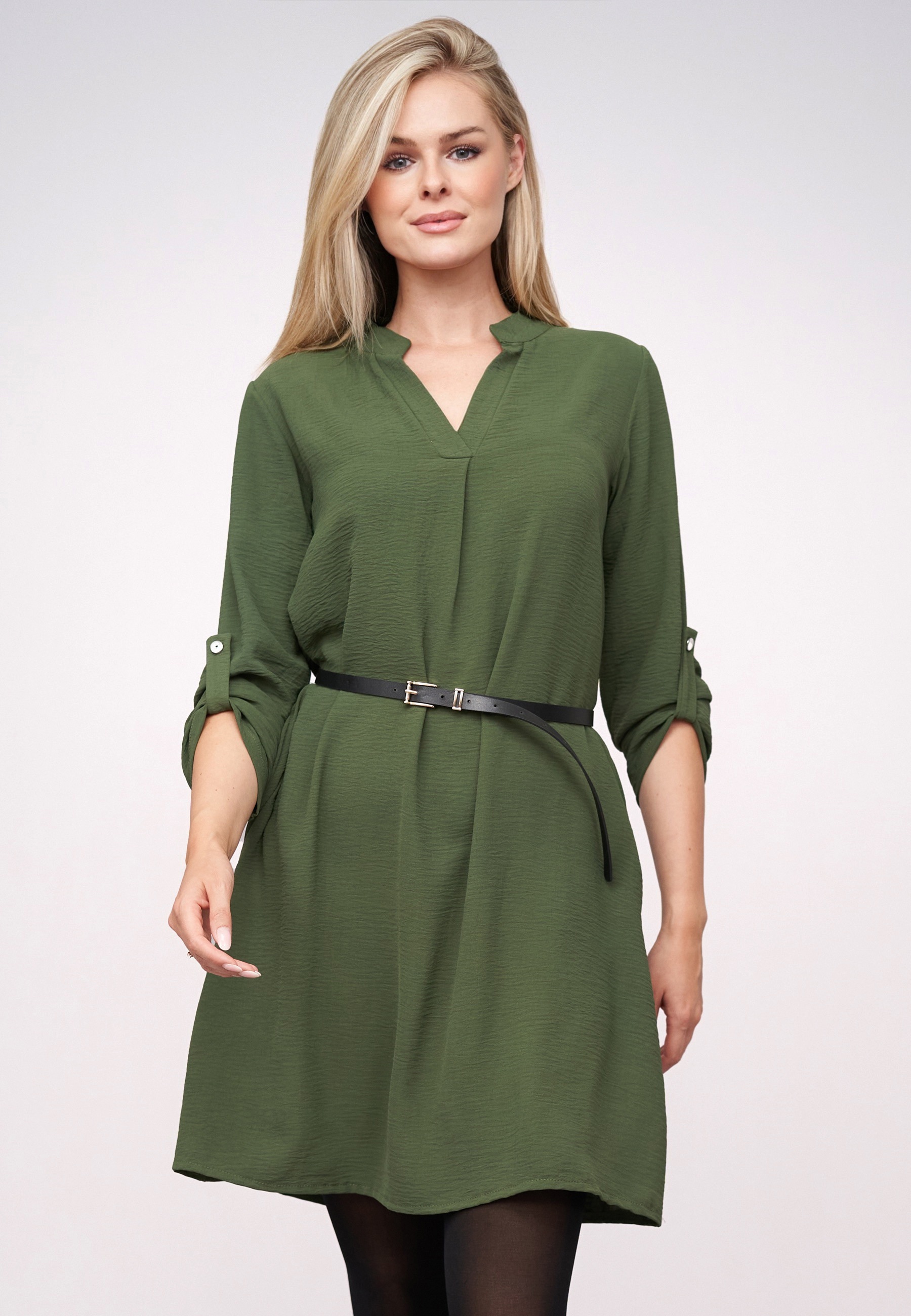CLOUD 5IVE Shirtkleid »CLOUD 5IVE Musselin Dress with turn-up sleeves and belt« 1 tlg.