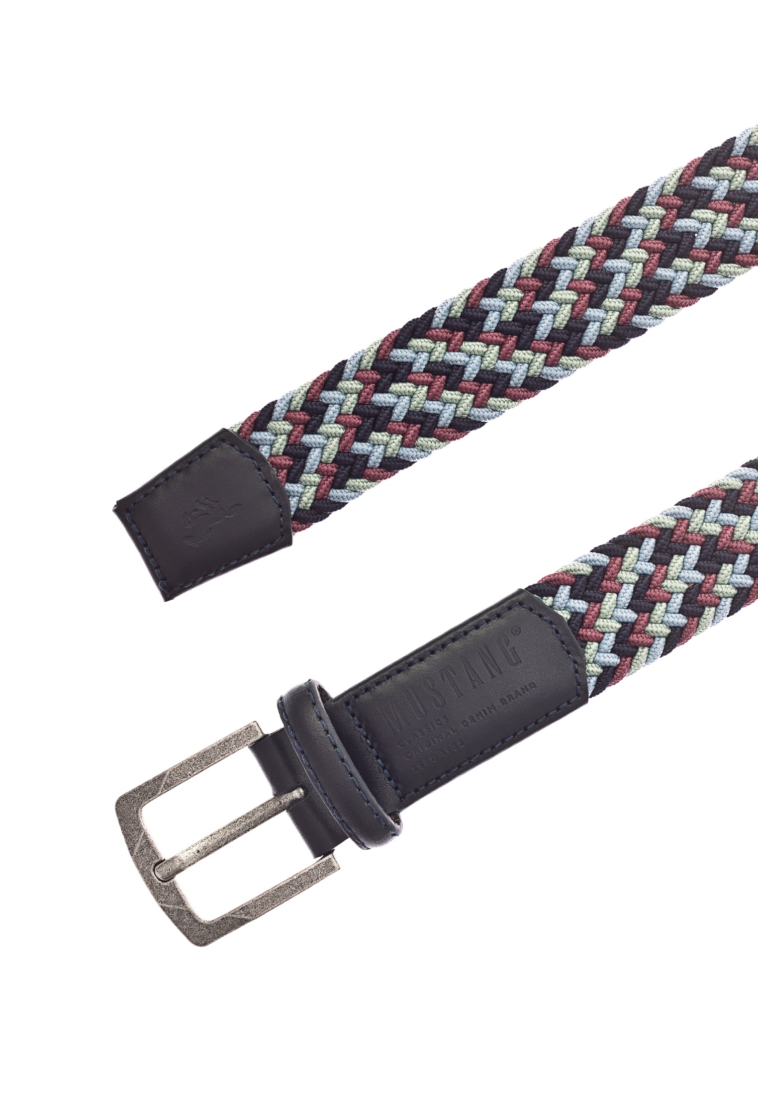 MUSTANG Stretchgürtel, Elastisch in Flechtoptik, mit markanten Lederdetails, 3,5 cm