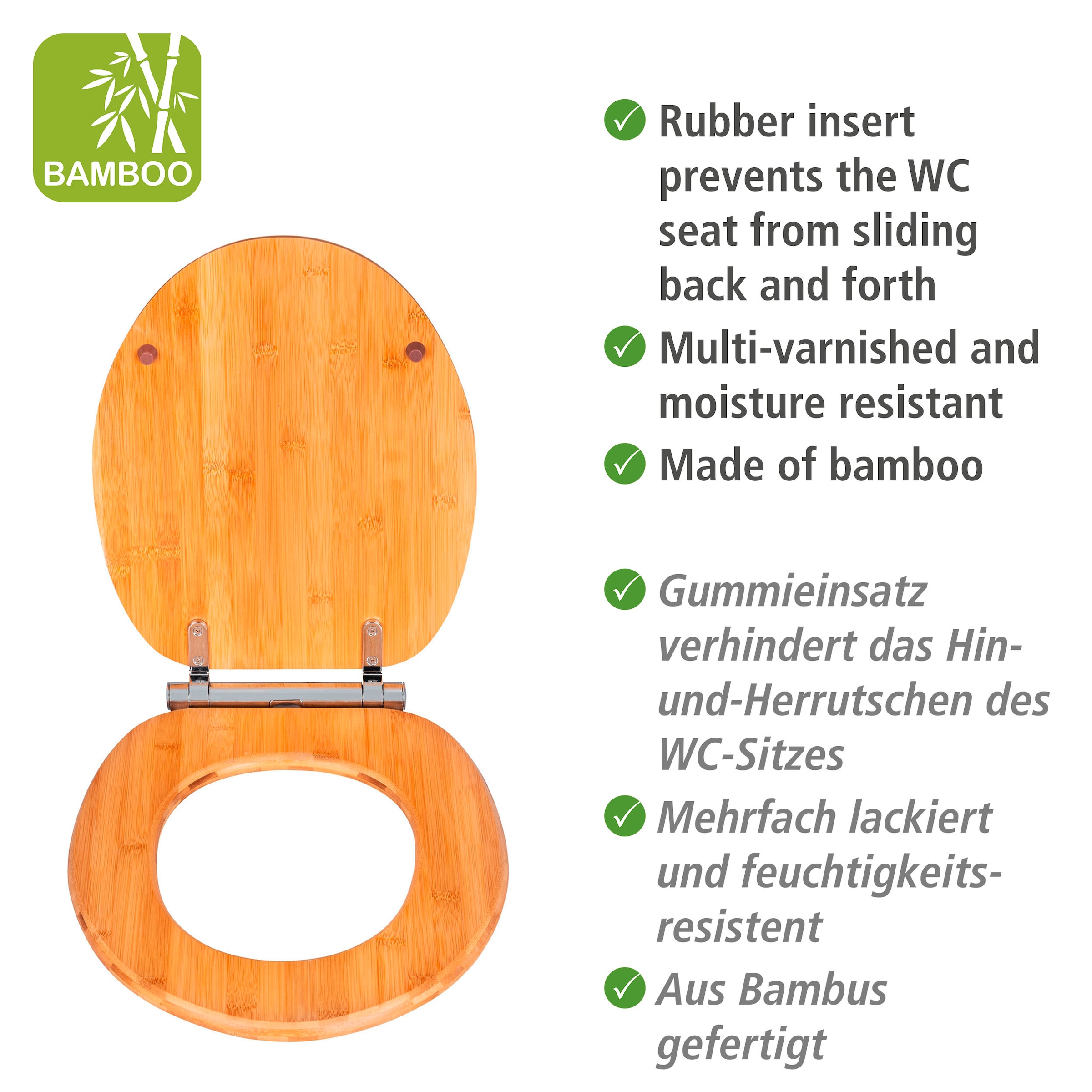 WENKO WC-Sitz »Bambusa«, aus Bambus, mit Absenkautomatik, feuchtigkeitsresistent
