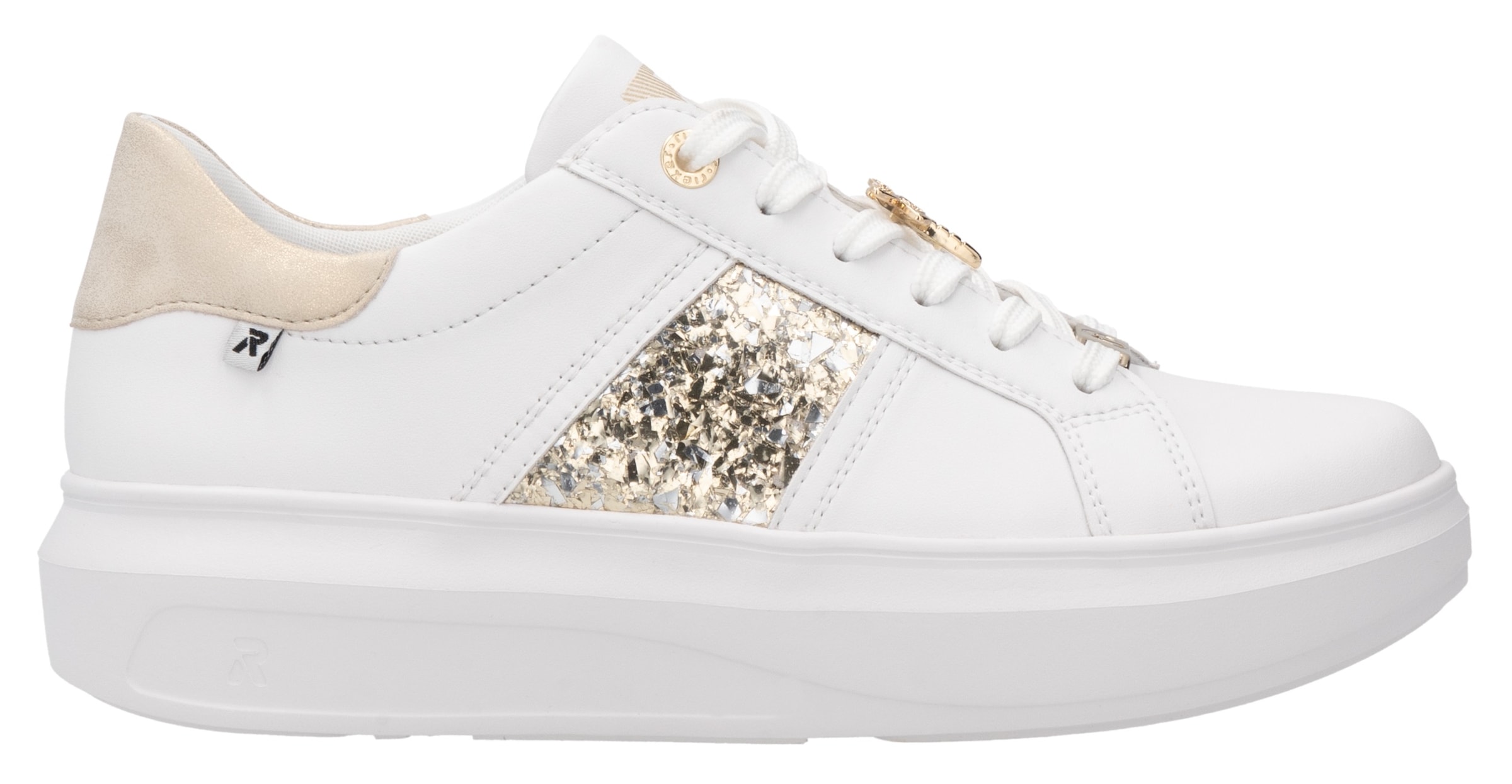 RIEKER Sport Plateausneaker, mit stylischen Metallic-Details, Freizeitschuh, Halbschuh, Schnürschuh