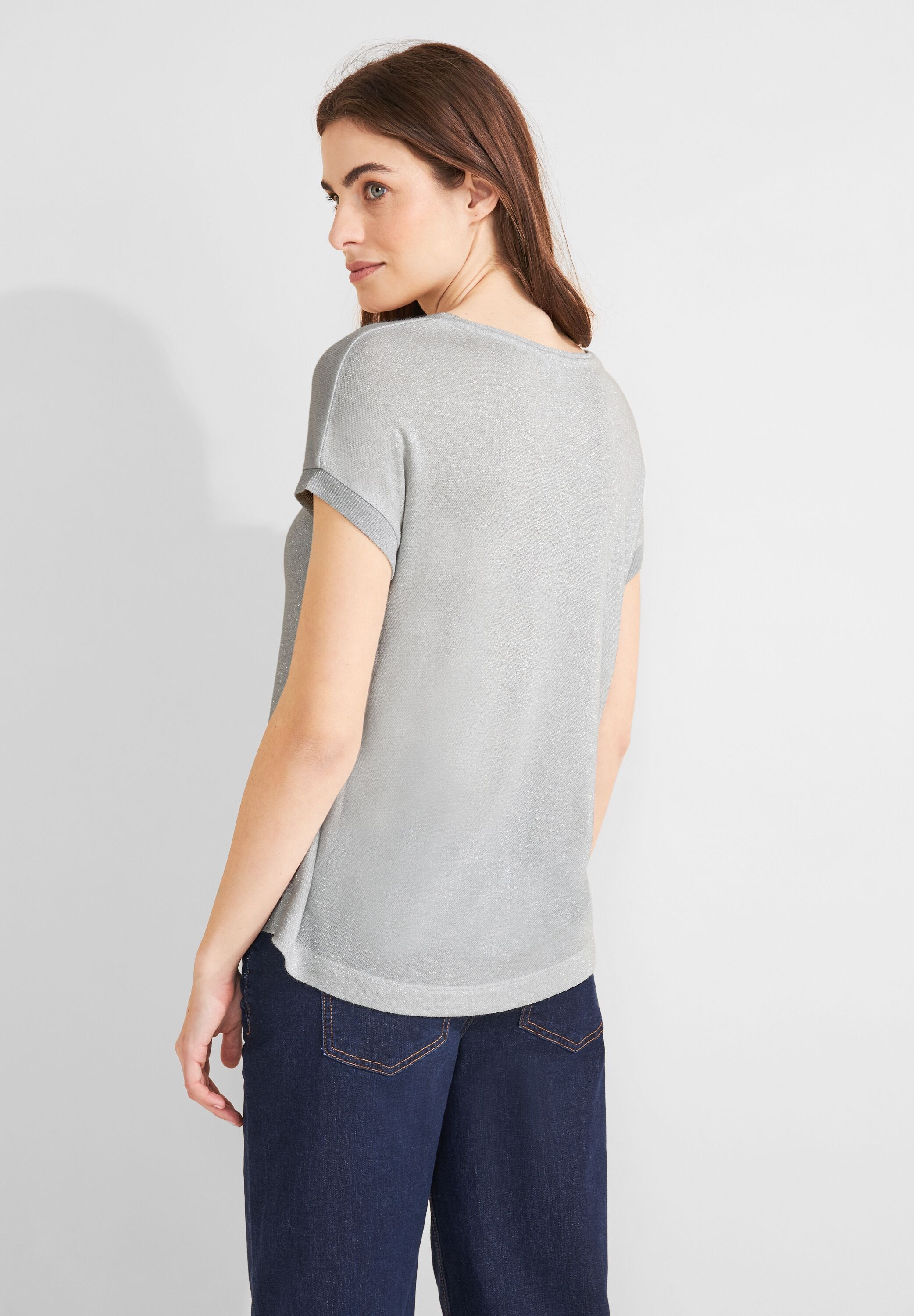 STREET ONE Stricktop "LTD QR V-Neck shiny Shirt", mit tiefem Rundhalsaussch günstig online kaufen