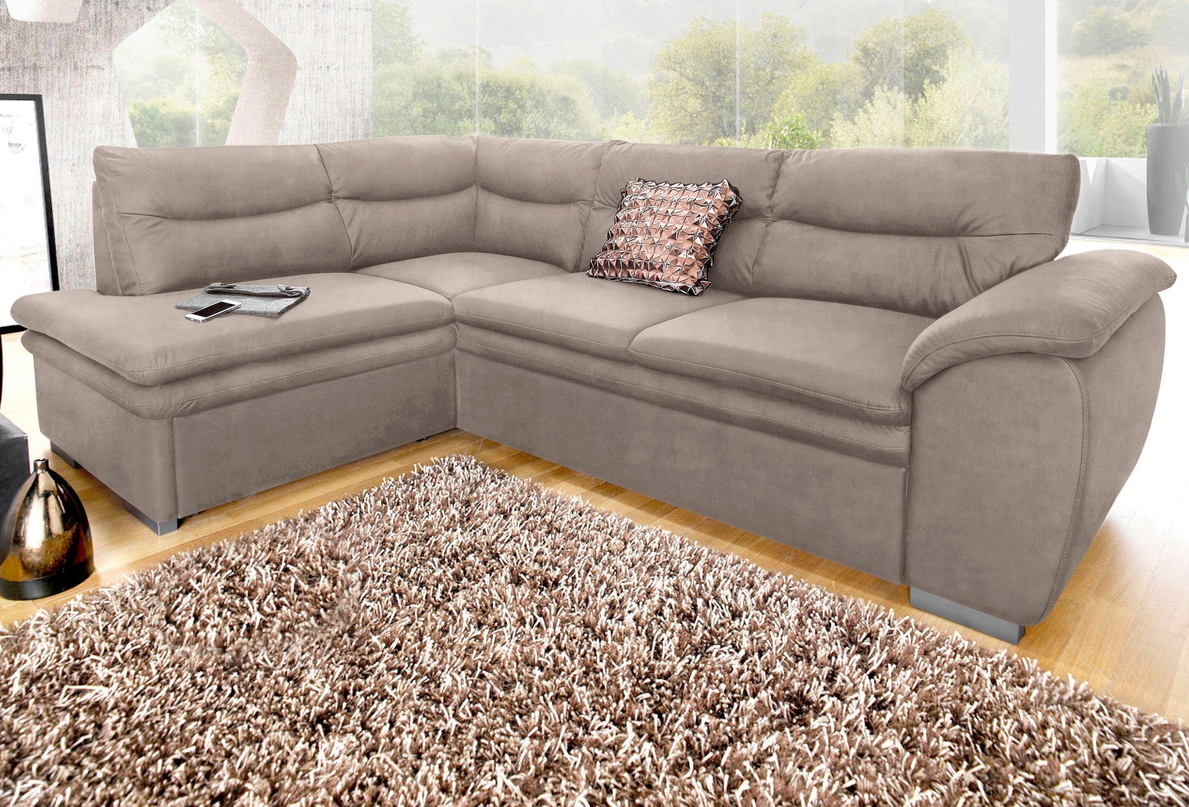 COTTA Ecksofa »Leandra L-Form«, wahlweise mit Bettfunktion & Bettkasten