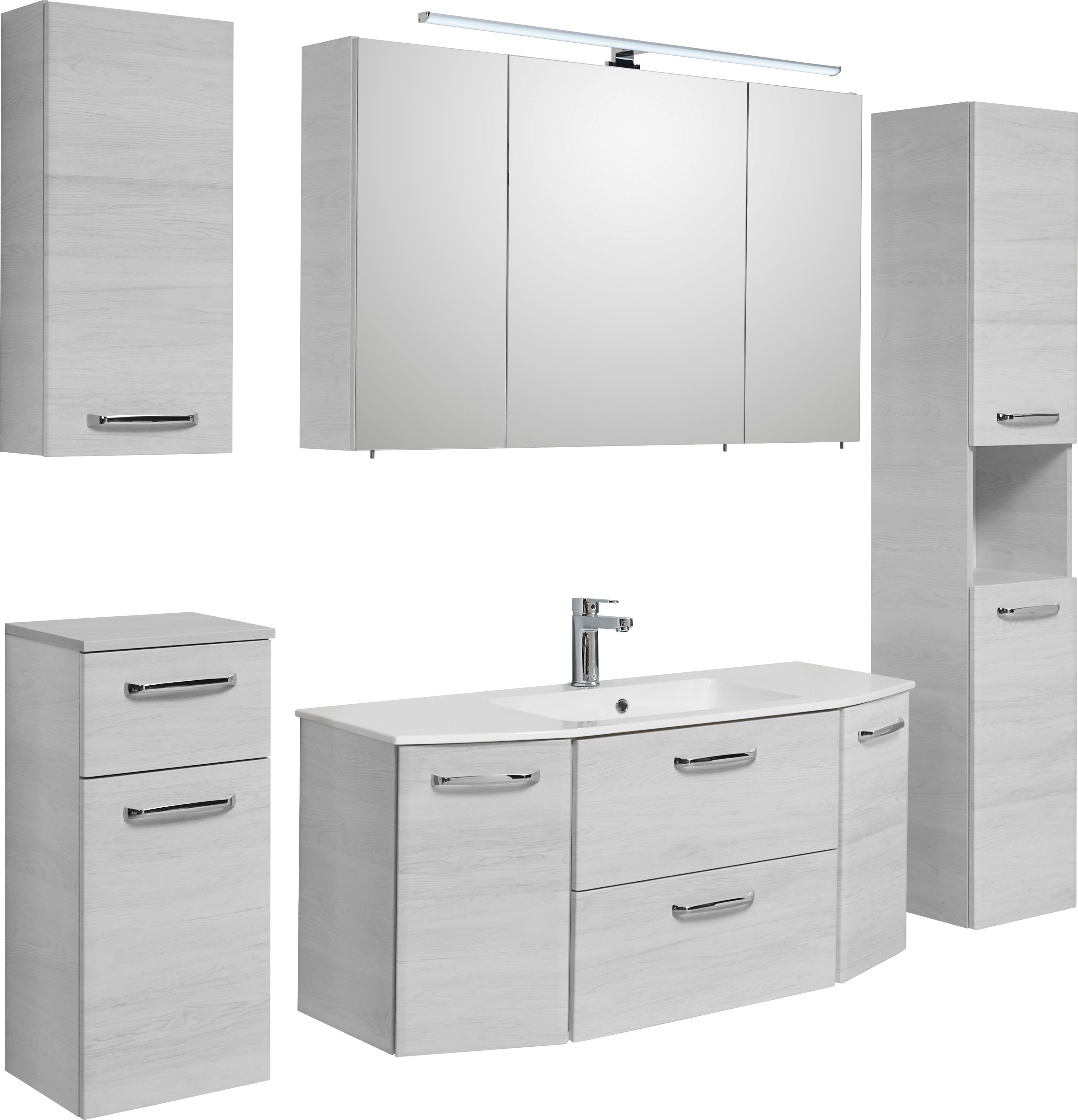 Saphir Badmöbel-Set "Quickset 936 5-teilig, Waschtisch mit LED-Spiegelschrank" Set, 5 Stk. tlg.