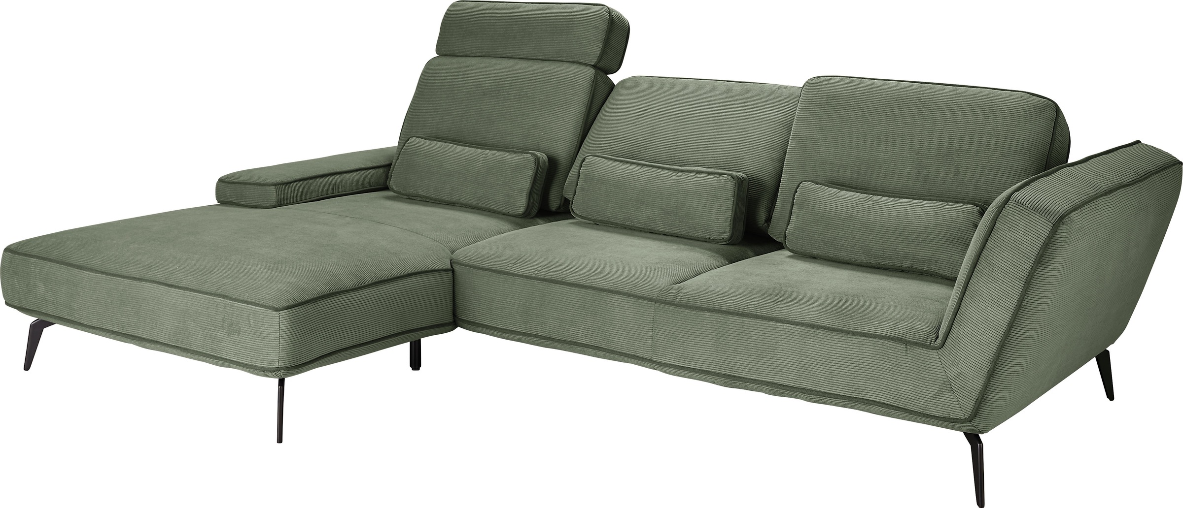 set one by Musterring Ecksofa »SO 4500, Füße schwarz matt, inkl Schwenkrückenfunktion, Cord, L-Form«, wahlweise mit Kopfstütze/Armteilverstellung/Rückenneigung