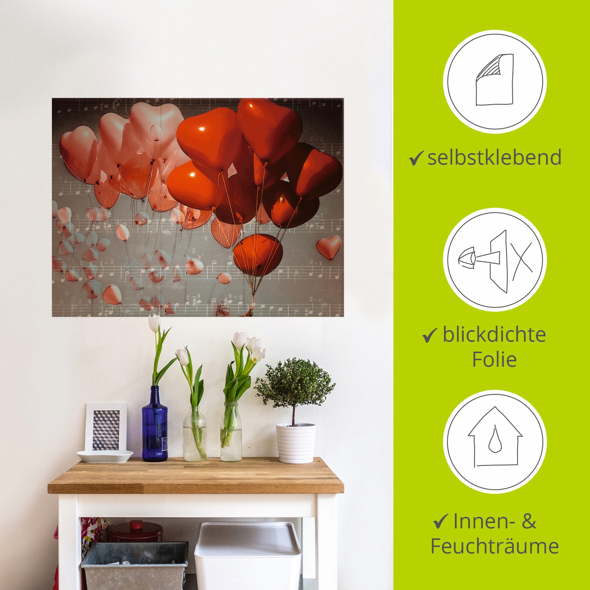 Artland Wandbild »Rote Herzen«, Herzen, (1 St.), als Poster, Wandaufkleber in verschied. Größen