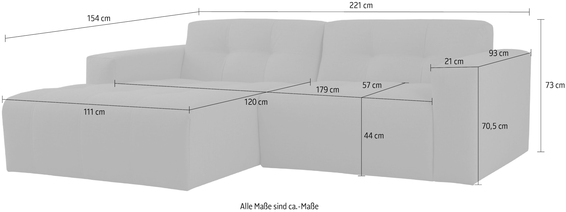 INOSIGN Ecksofa »Tapley«, Breite 221 cm, L-Form, Struktur fein, mit Knopfsteppung, bodentief