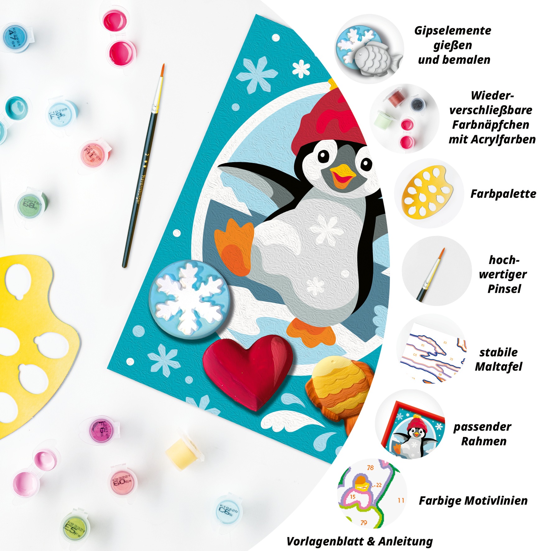 Ravensburger Malen nach Zahlen »CreArt, Fröhlicher Pinguin - mit Gibs gießen« Made in Europe