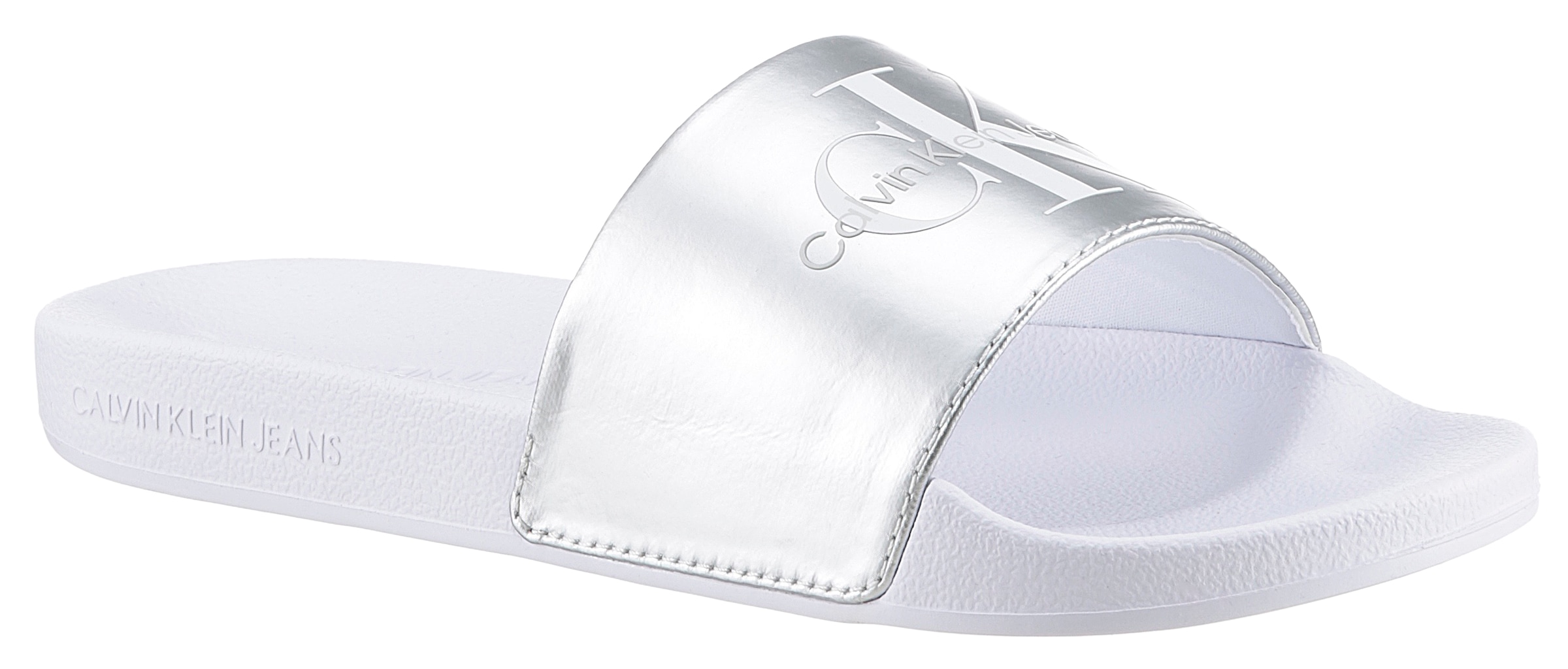 Calvin Klein Jeans Badepantolette "SLIDE NY PEARL", Poolslides, Sommerschuh, Schlappen, für Strand- und Badeausflüge