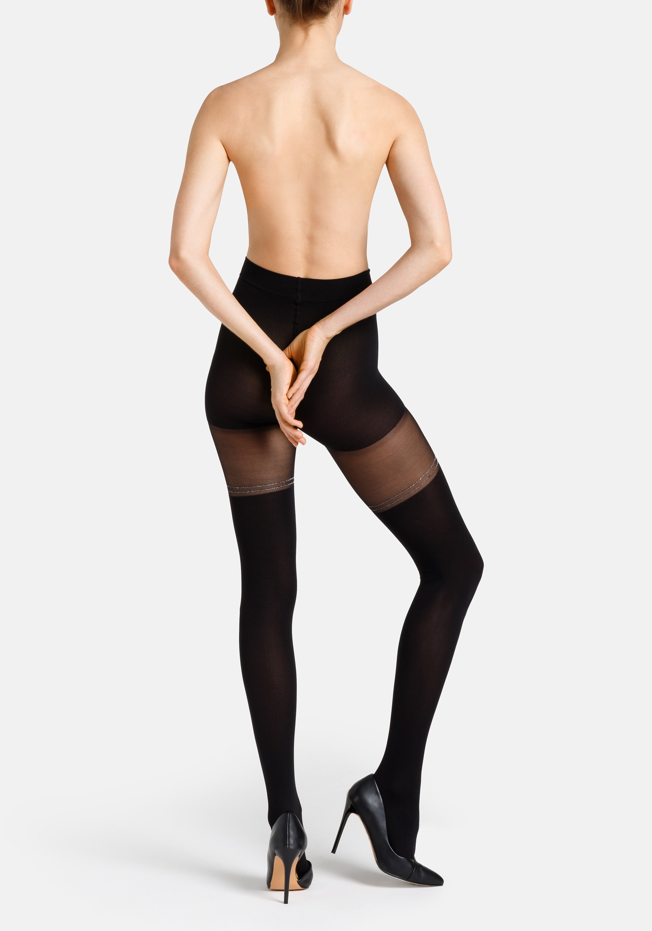 Camano Feinstrumpfhose 61.152.100 im Overknee-Look mit Glitzerstreifen