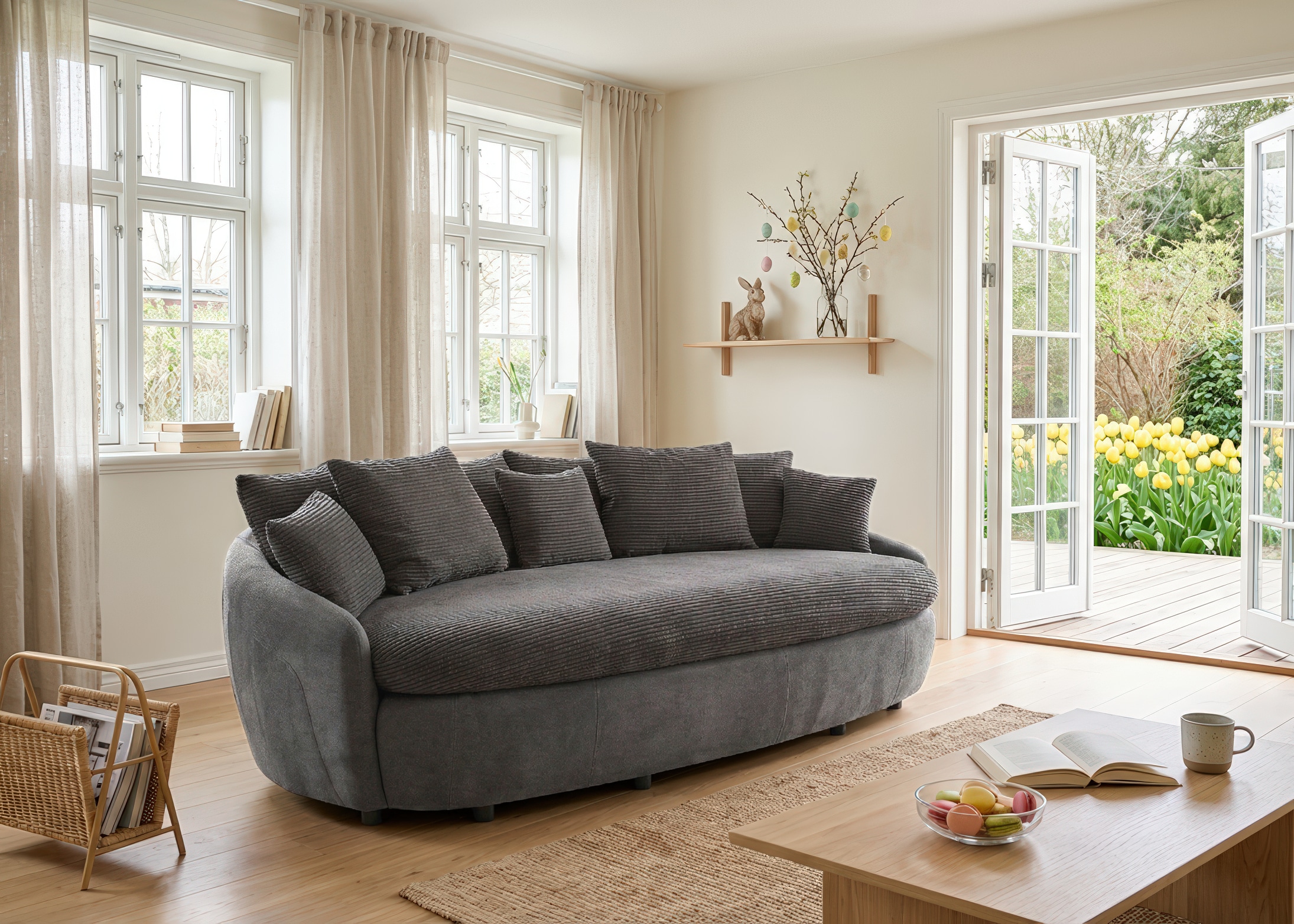 Big-Sofa COTTA "Aruba", dunkelgrau, anthrazit, B:238cm H:79cm T:140cm, Luxus-Microfaser (100% Polyester); Microfaser-Feinstruktur (pflegeleichte Microfaser, mit feiner Struktur, 100% Polyester), Sofas, Big-Sofa, gemütliches Megasofa in XXL in organischer 