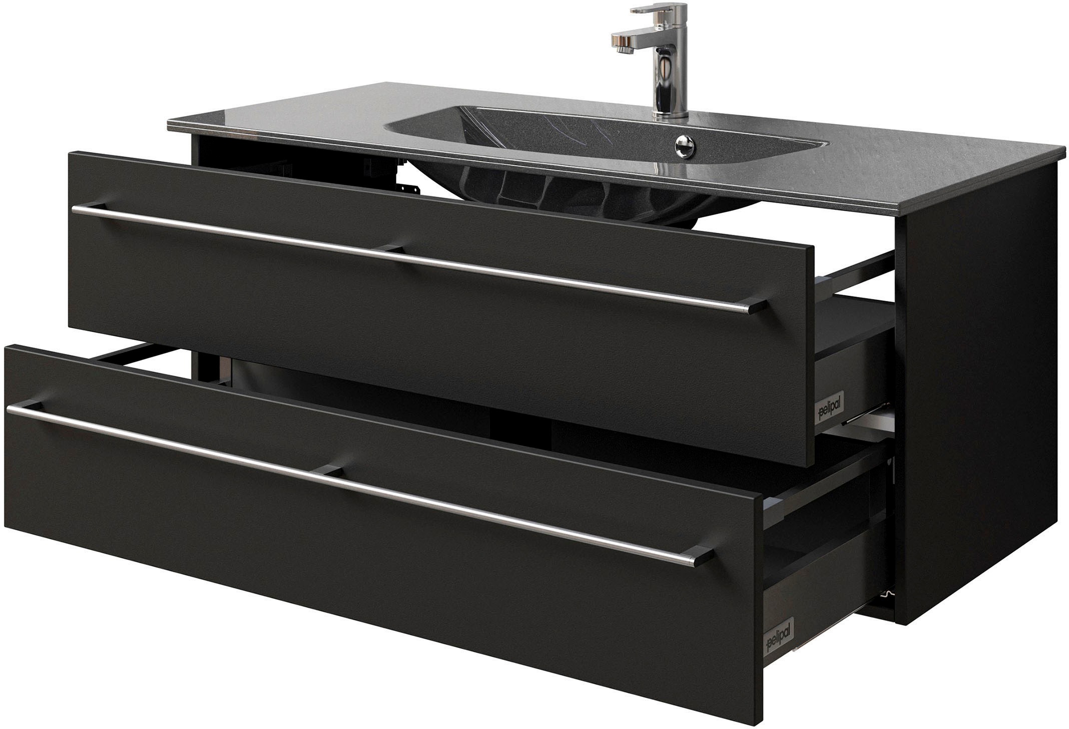 Saphir Waschtisch »Serie 6025 Mineralmarmor-Waschtisch mit Unterschrank, 117 cm breit«, Waschplatz mit 2 Schubladen, hängend, verschiedene Ausführungen