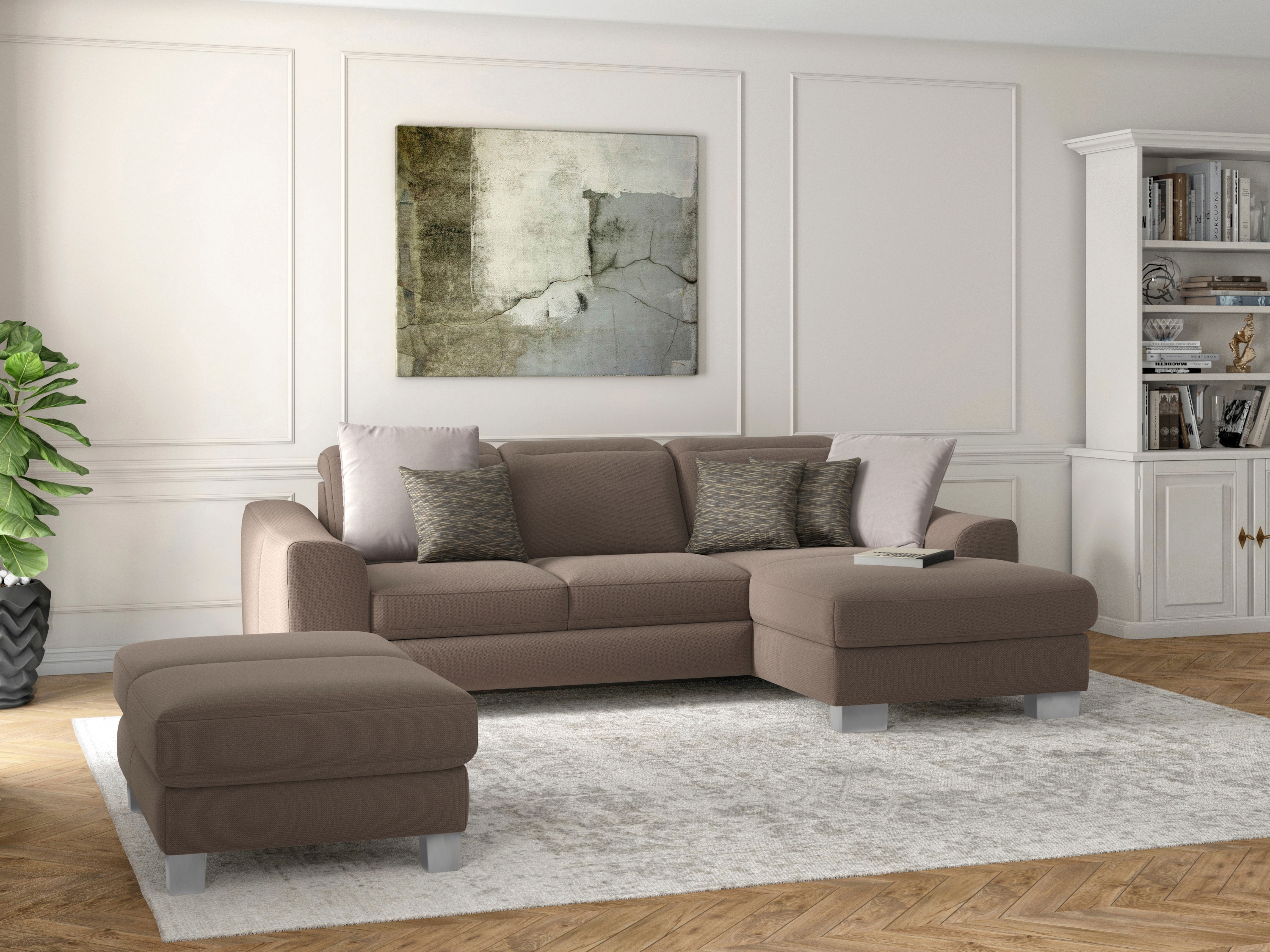 sit&more Ecksofa "Dundee L-Form" mit Federkern und Edelstahlfüßen, wahlweise mit Kopfteilverstellung